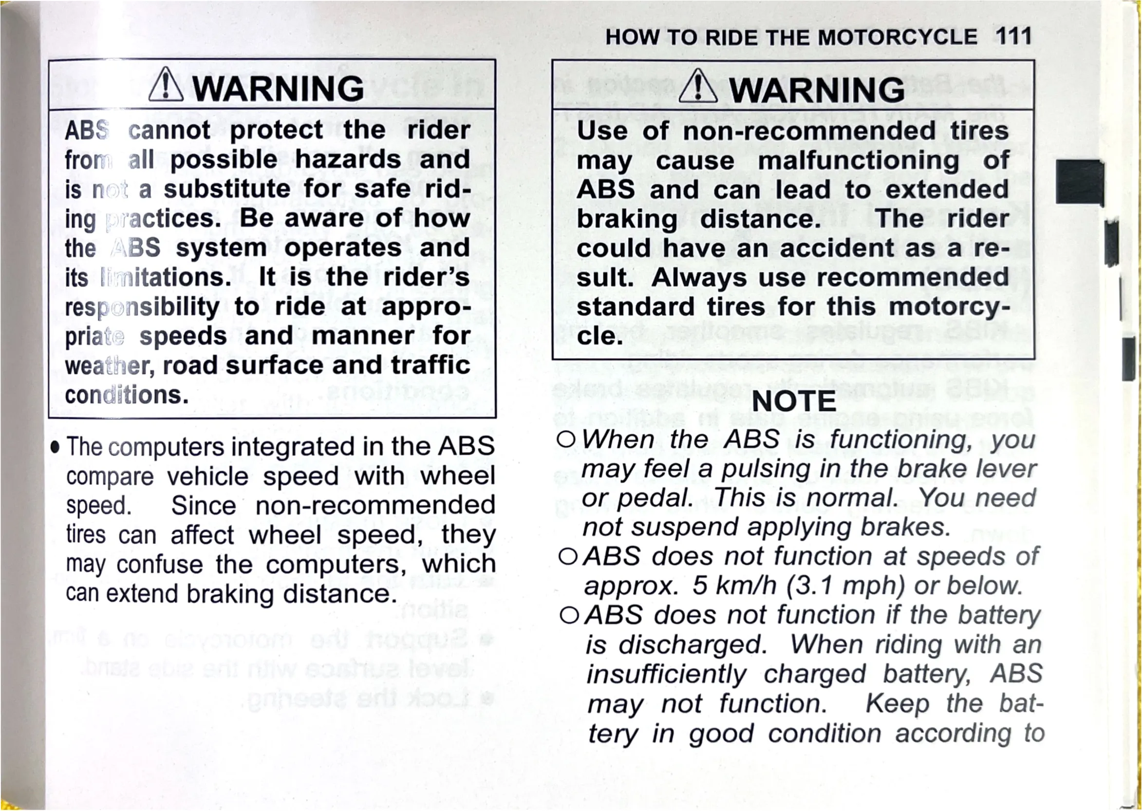 Owner's Manual page 114 — HOW TO RIDE THE MOTORCYCLE