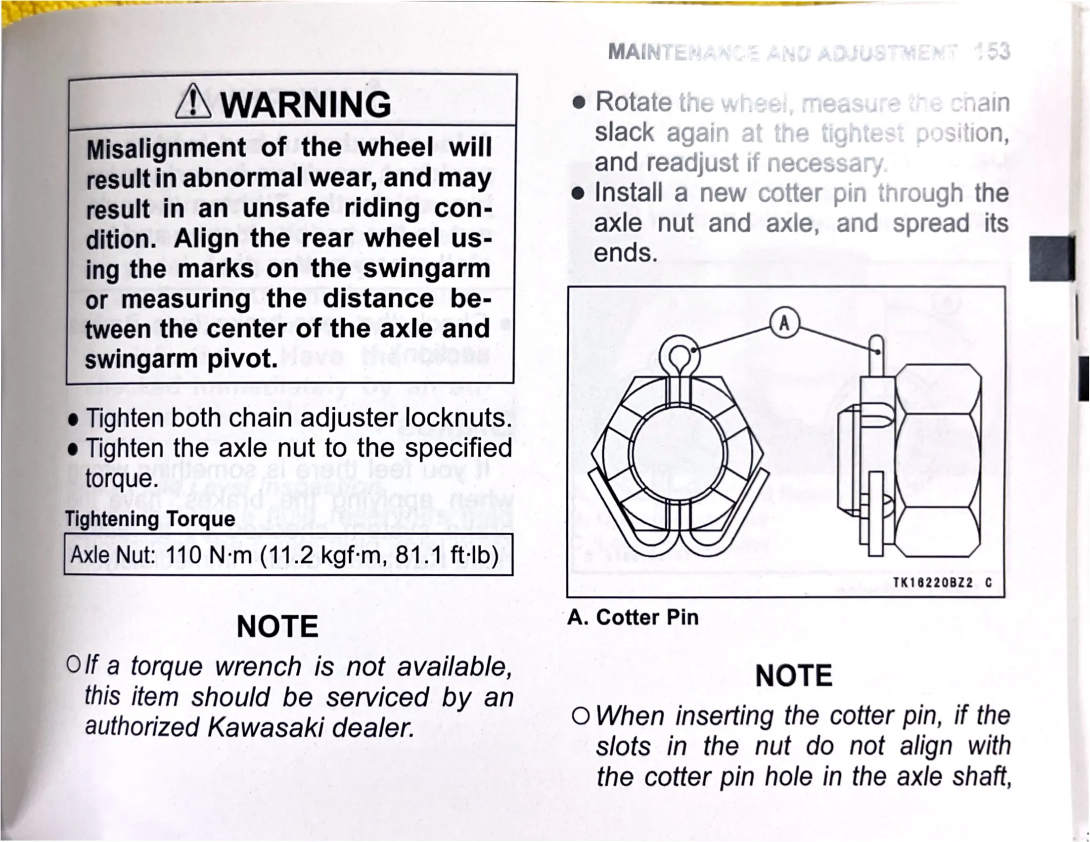 Owner's Manual page 156 — MAINTENANCE AND ADJUSTMENT