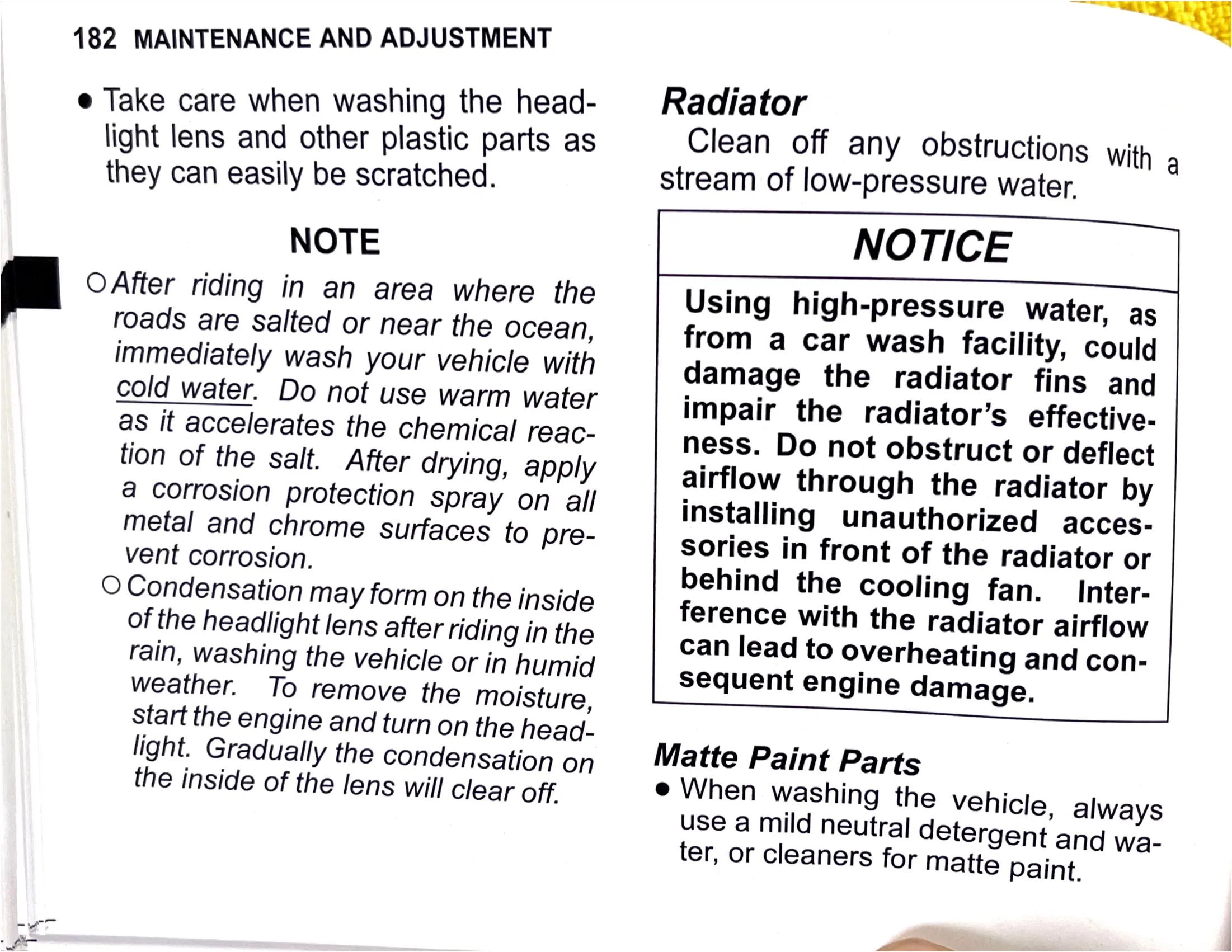 Owner's Manual page 185 — MAINTENANCE AND ADJUSTMENT