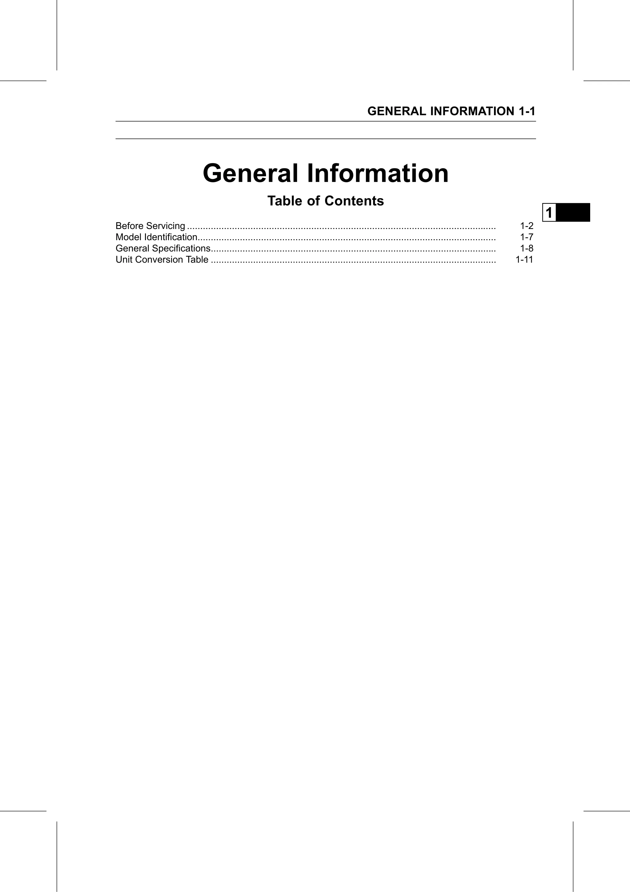 Service Manual (KLZ1000C) page 11 — General Information