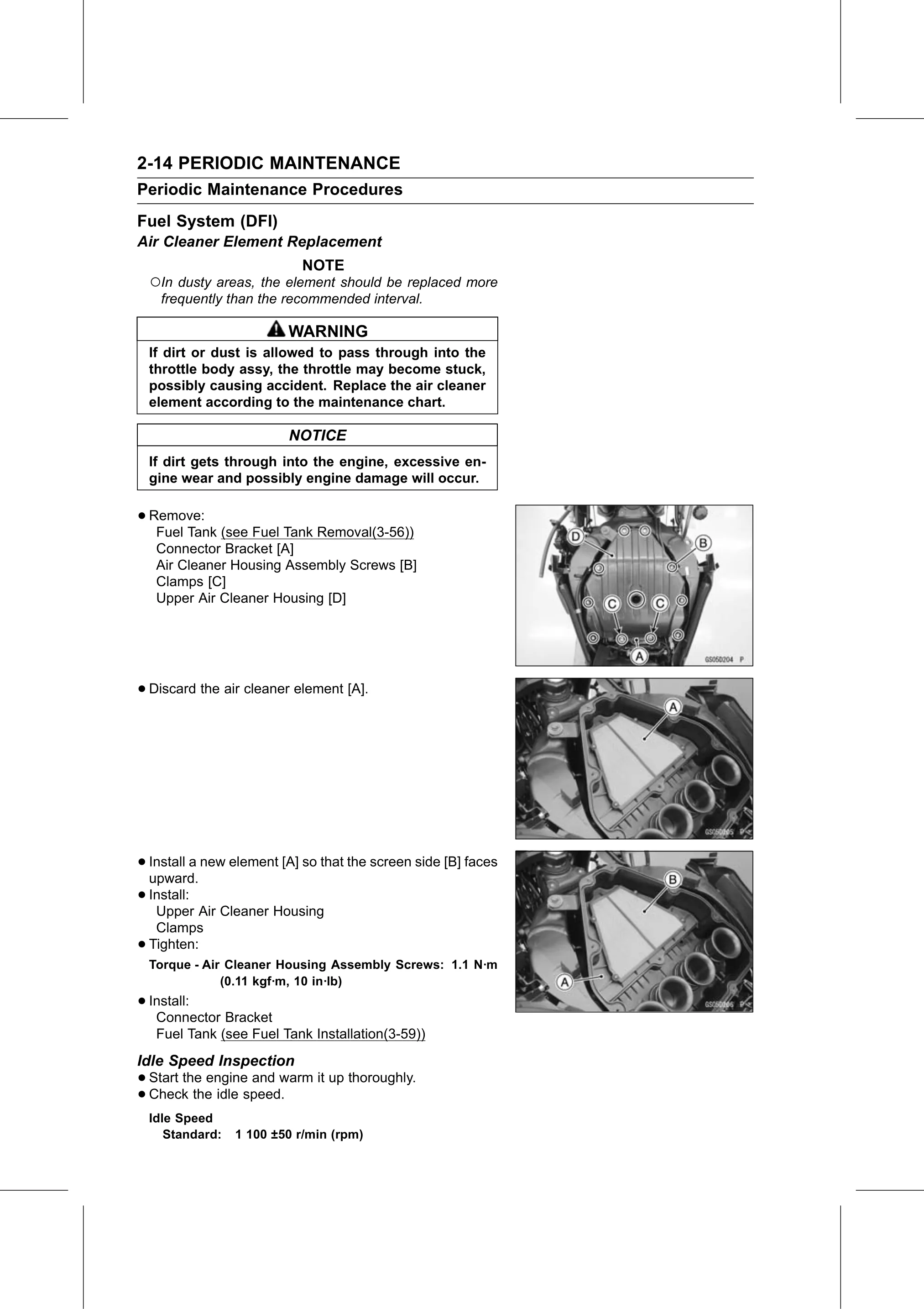 Service Manual (KLZ1000C) page 36 — Periodic Maintenance › Idle Speed Inspection