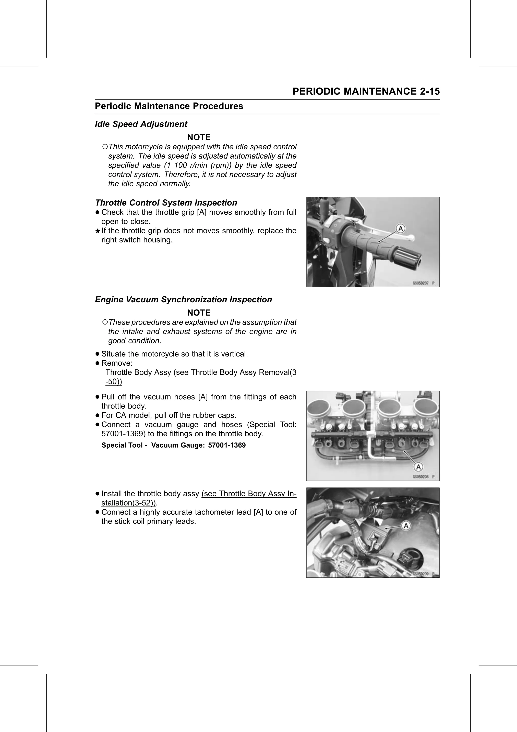 Service Manual (KLZ1000C) page 37 — Periodic Maintenance › Engine Vacuum Synchronization Inspection