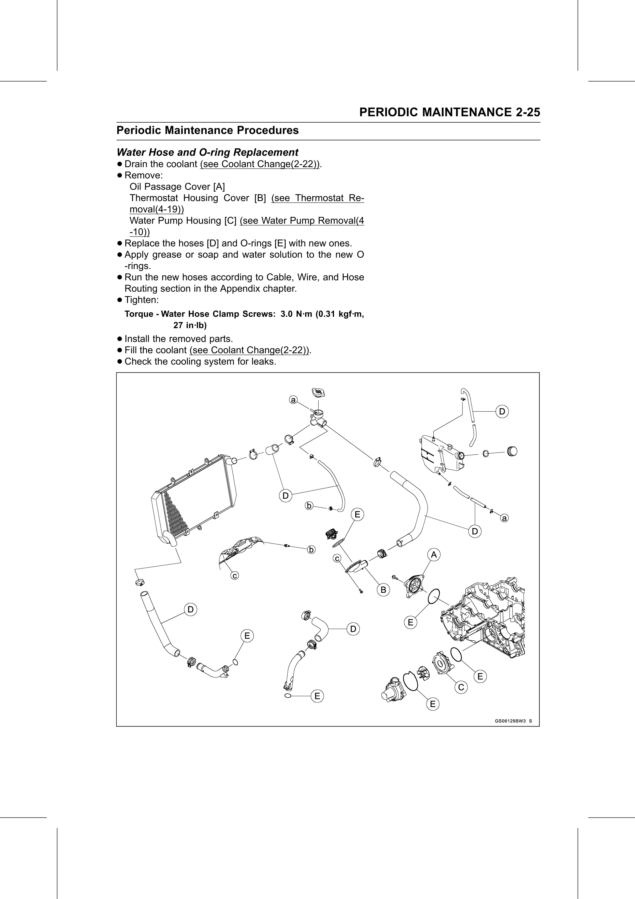 Service Manual (KLZ1000C) page 47 — Periodic Maintenance › Water Hose and O-ring Replacement