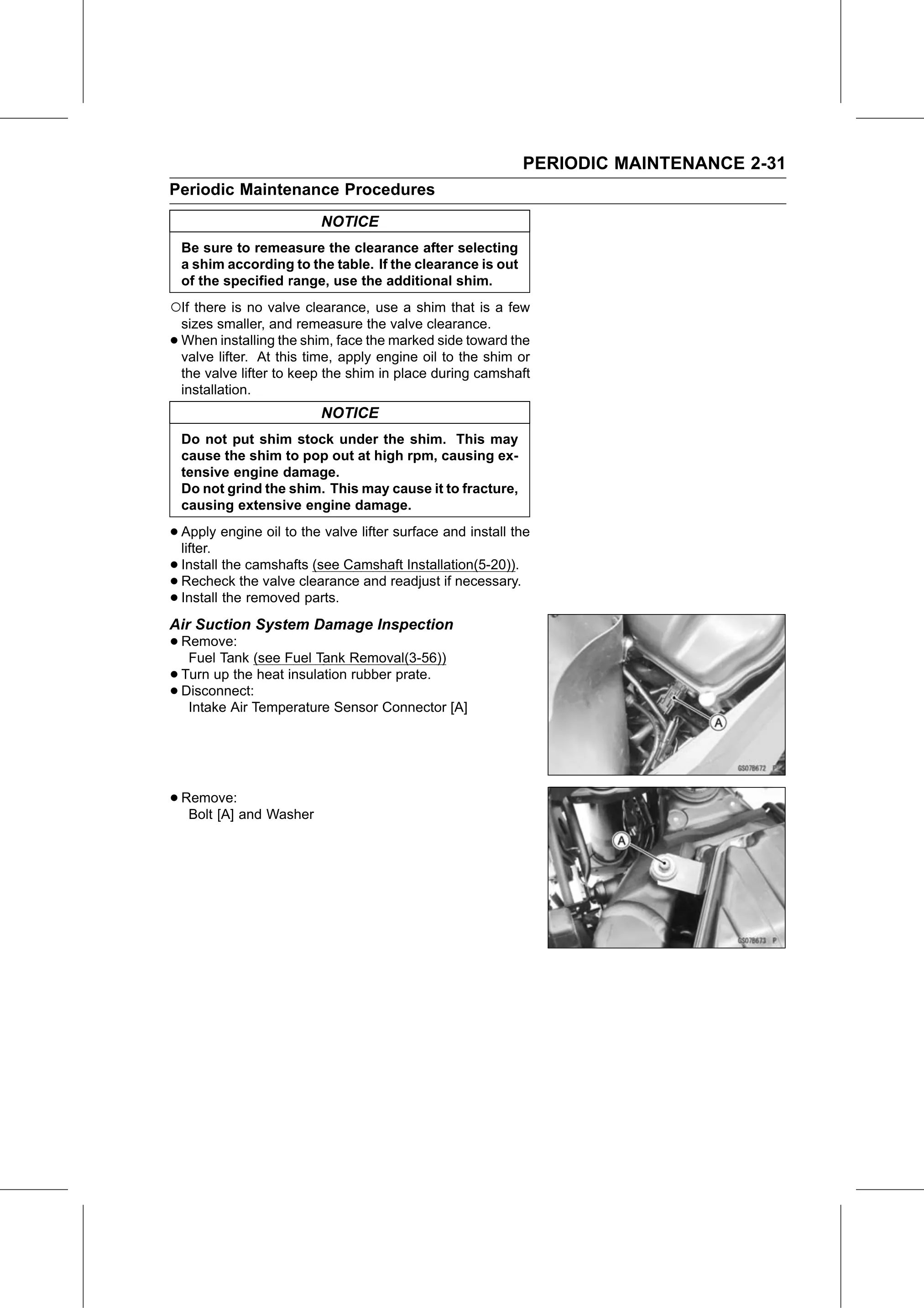 Service Manual (KLZ1000C) page 53 — Periodic Maintenance › Air Suction System Damage Inspection