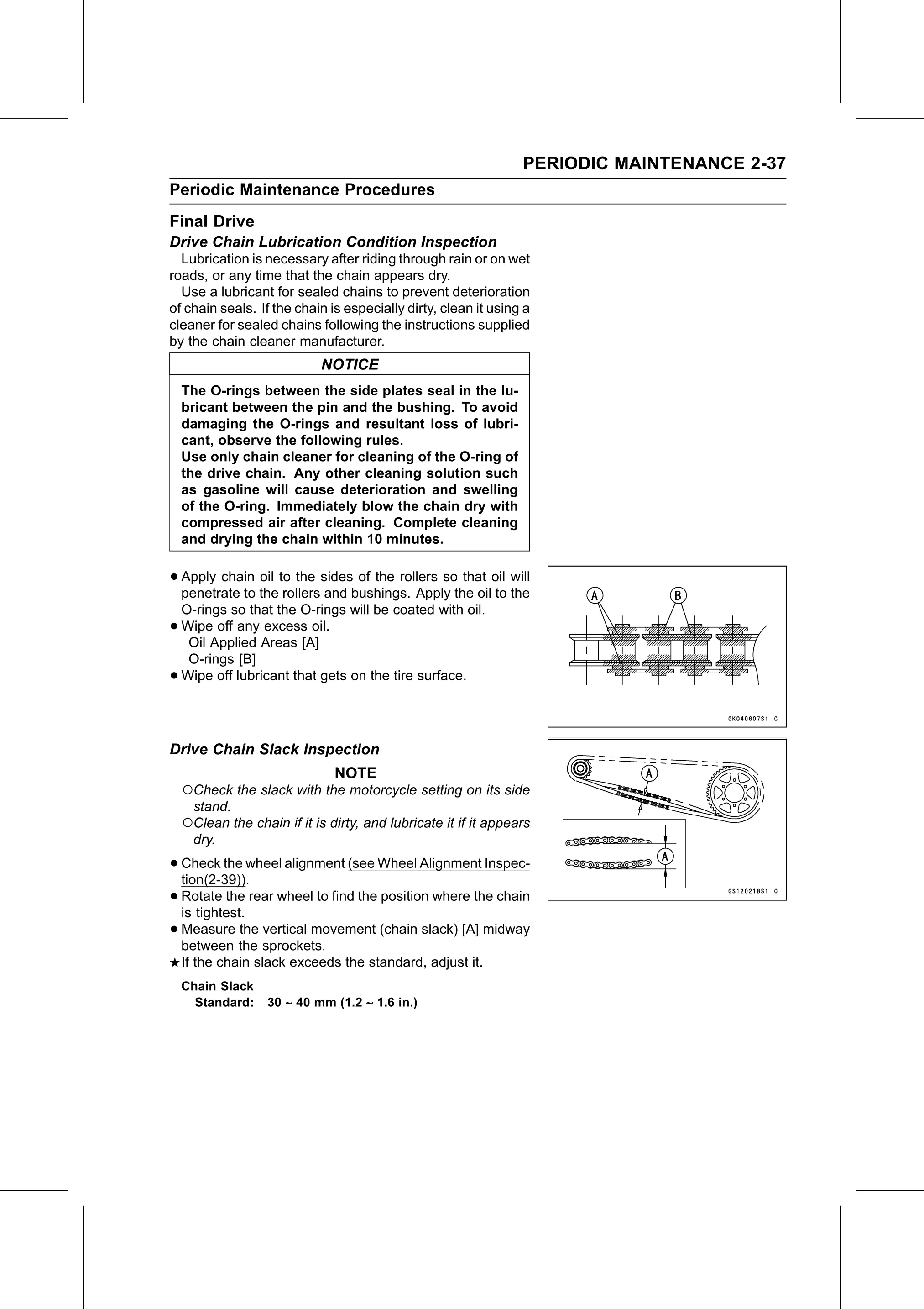 Service Manual (KLZ1000C) page 59 — Periodic Maintenance › Drive Chain Slack Inspection