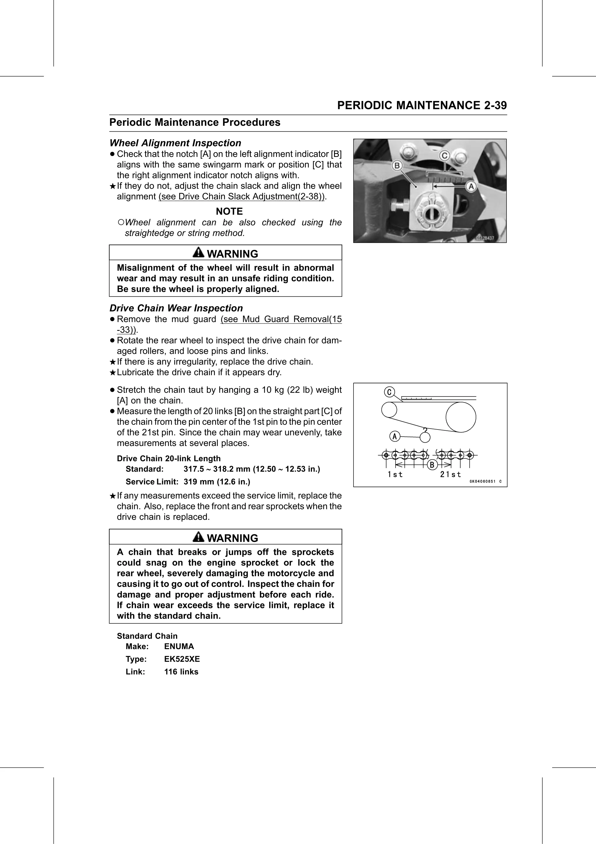 Service Manual (KLZ1000C) page 61 — Periodic Maintenance › Drive Chain Wear Inspection