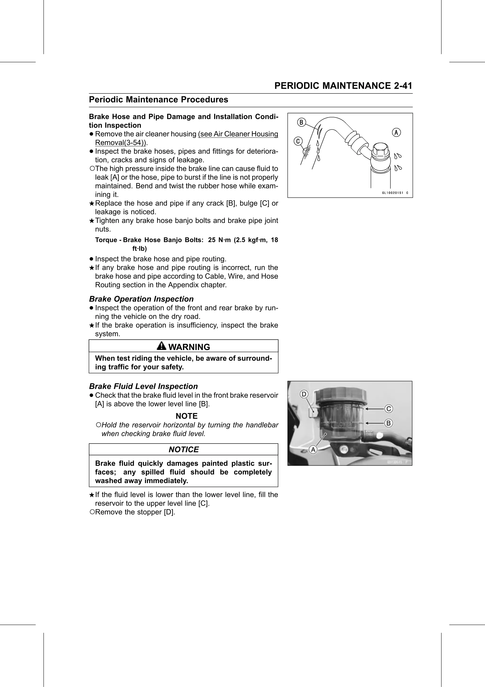 Service Manual (KLZ1000C) page 63 — Periodic Maintenance › Brake Fluid Level Inspection
