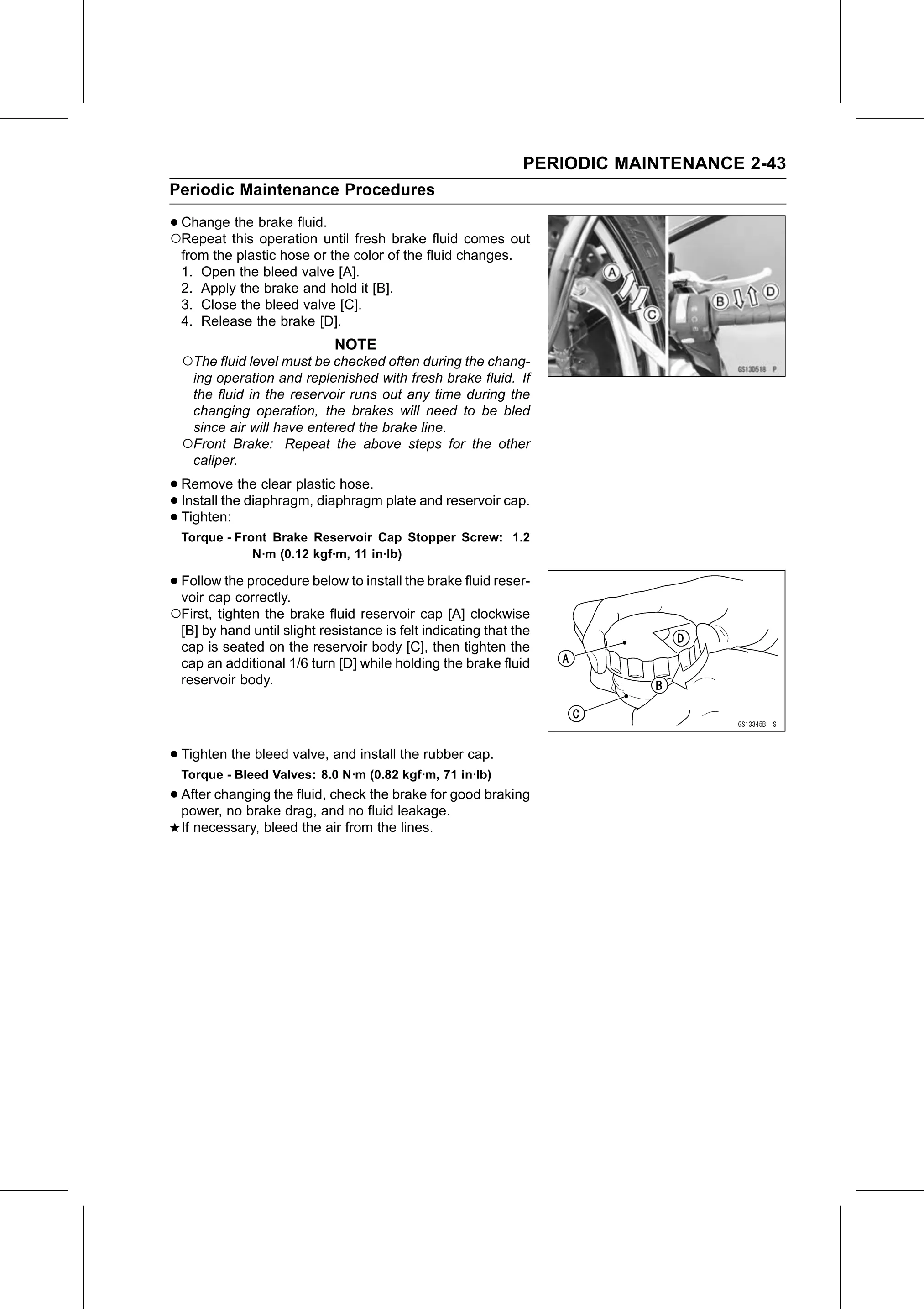 Service Manual (KLZ1000C) page 65 — Periodic Maintenance › Brake Fluid Change