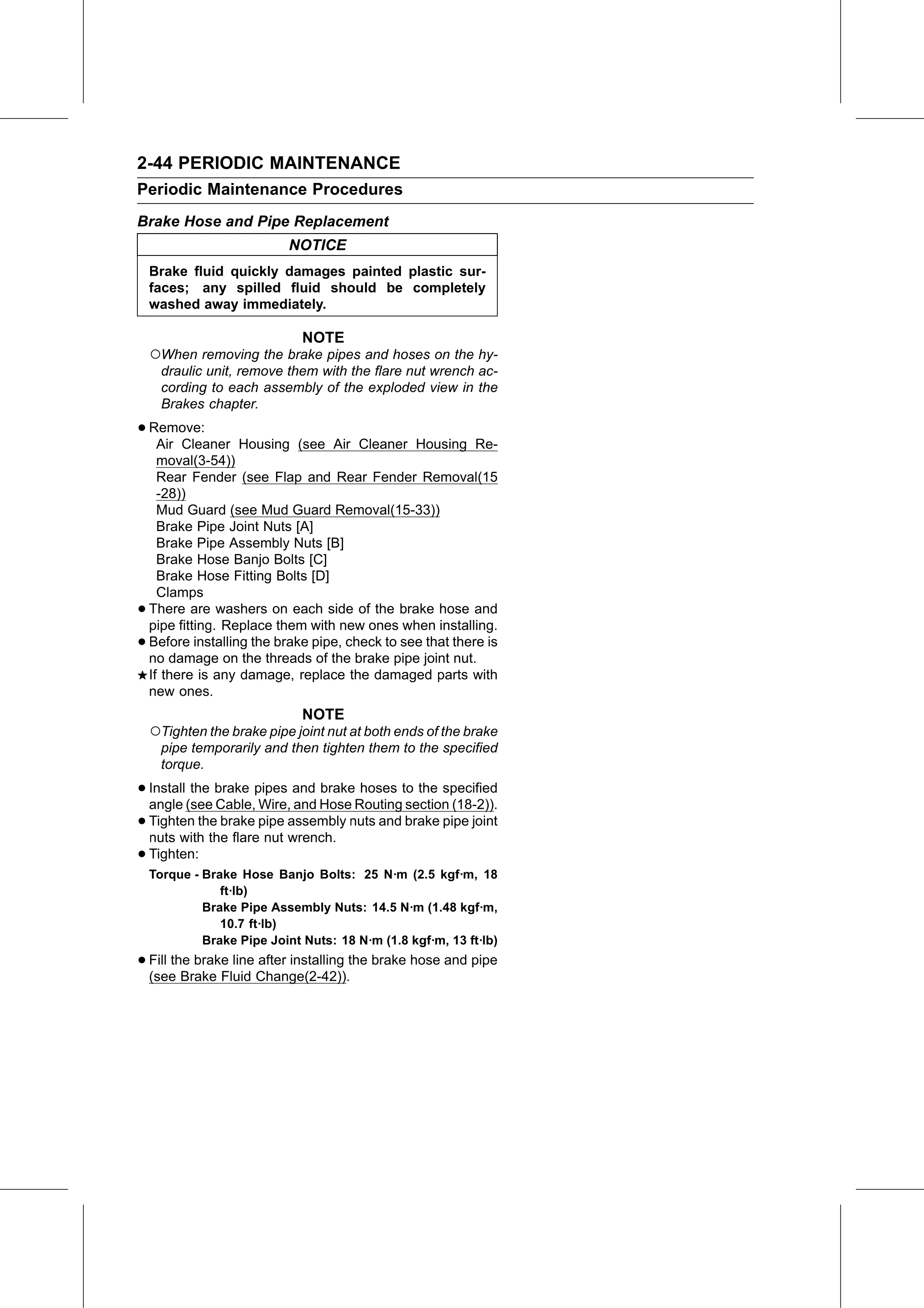 Service Manual (KLZ1000C) page 66 — Periodic Maintenance › Brake Hose and Pipe Replacement
