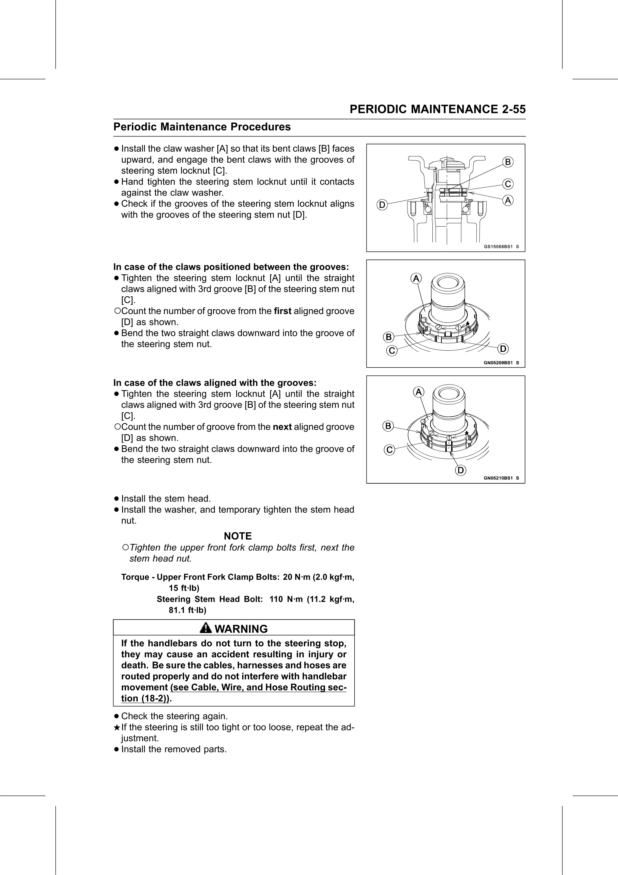 Service Manual (KLZ1000C) page 77 — Periodic Maintenance › Steering Play Adjustment