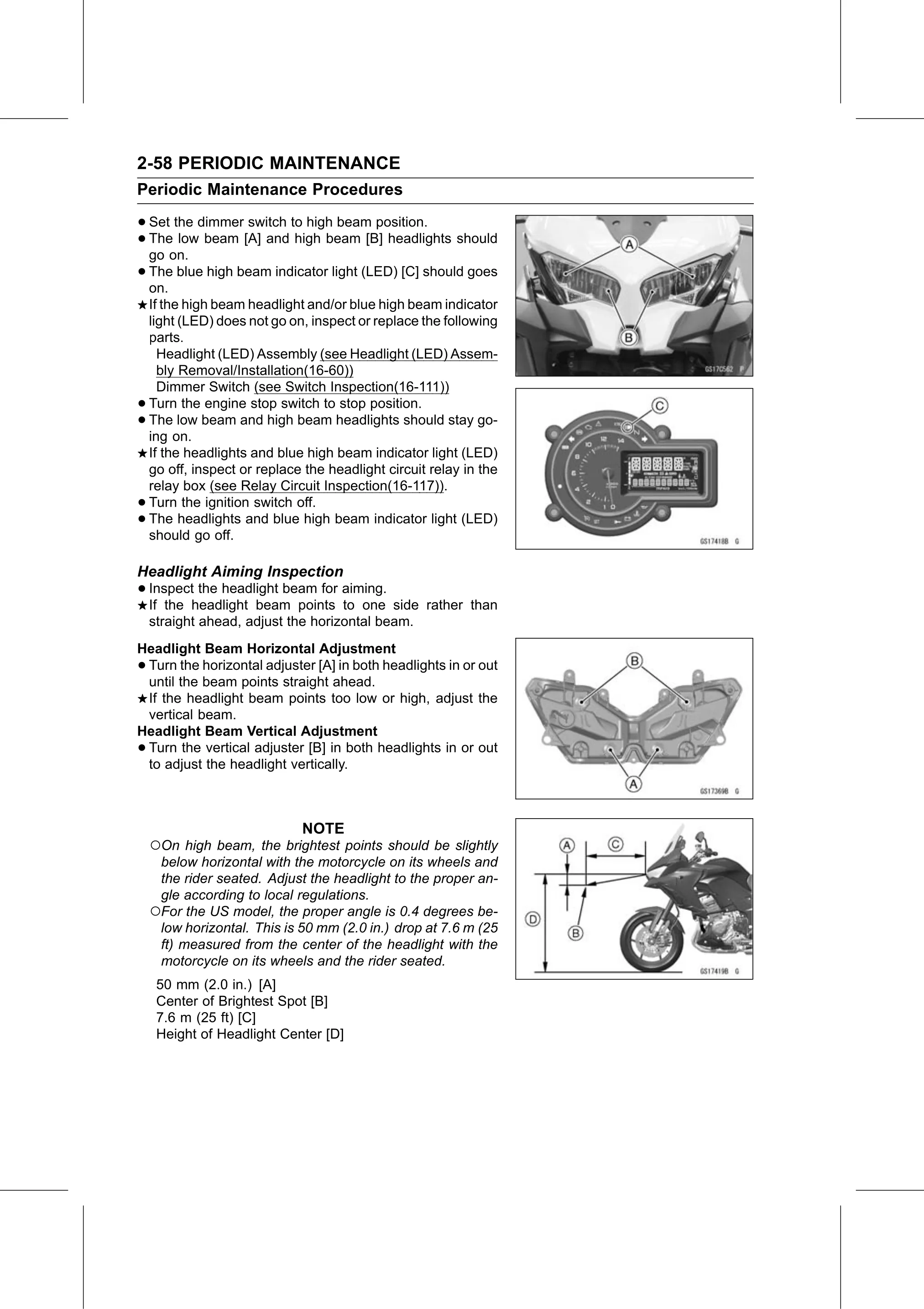 Service Manual (KLZ1000C) page 80 — Periodic Maintenance › Headlight Aiming Inspection