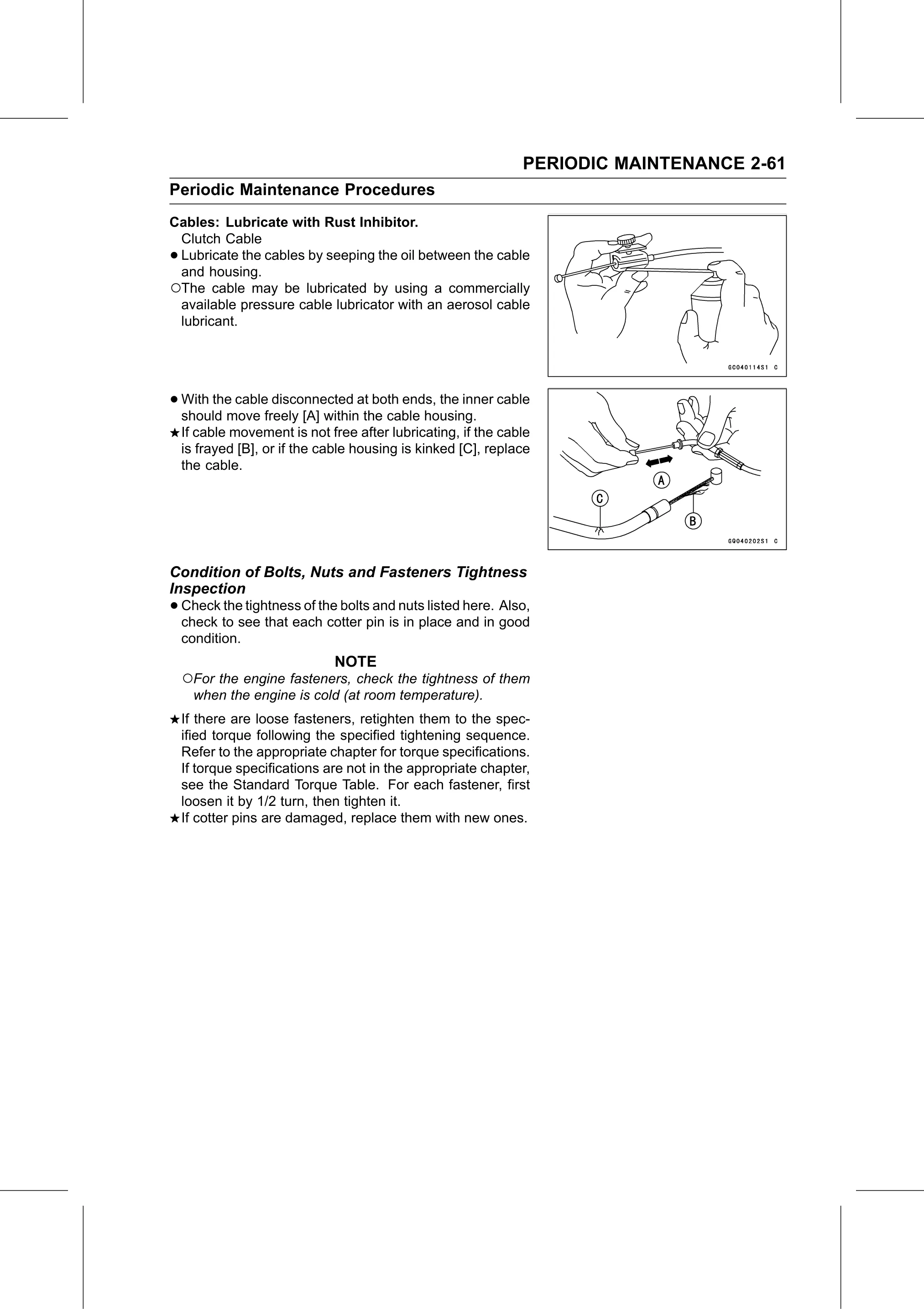 Service Manual (KLZ1000C) page 83 — Periodic Maintenance › Condition of Bolts, Nuts and Fasteners Tightness Inspection