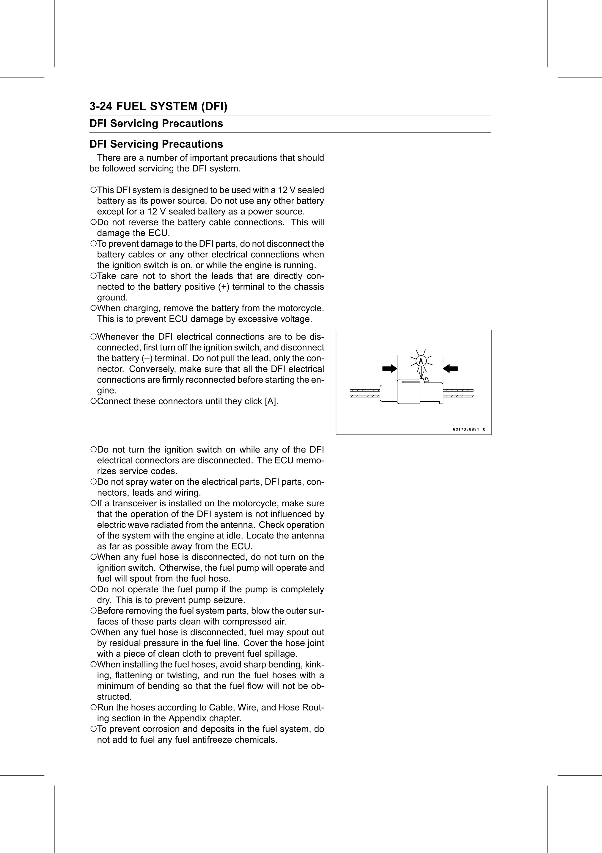 Service Manual (KLZ1000C) page 108 — Fuel System (DFI) › DFI Servicing Precautions