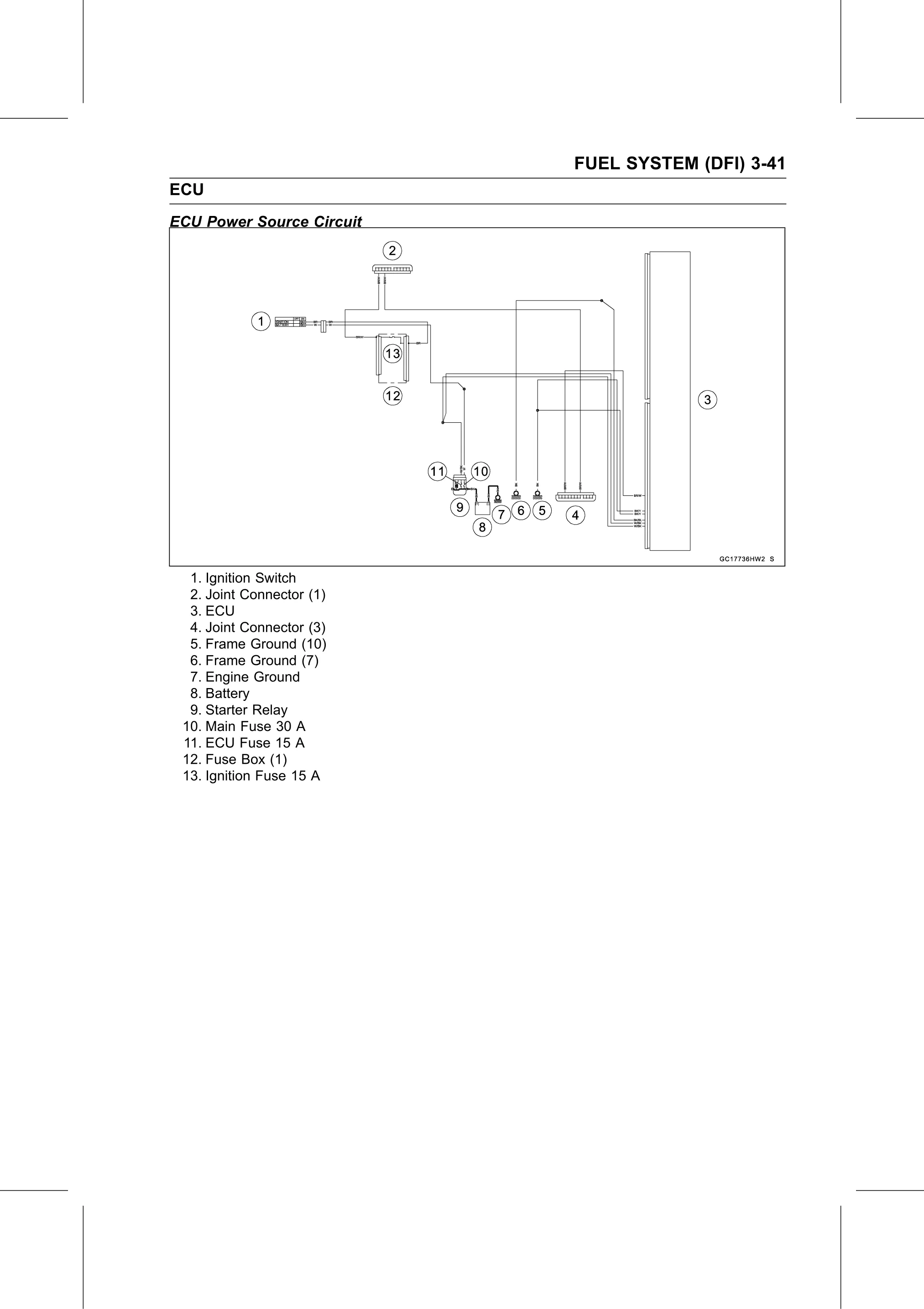Service Manual (KLZ1000C) page 125 — Fuel System (DFI) › ECU Power Source Circuit