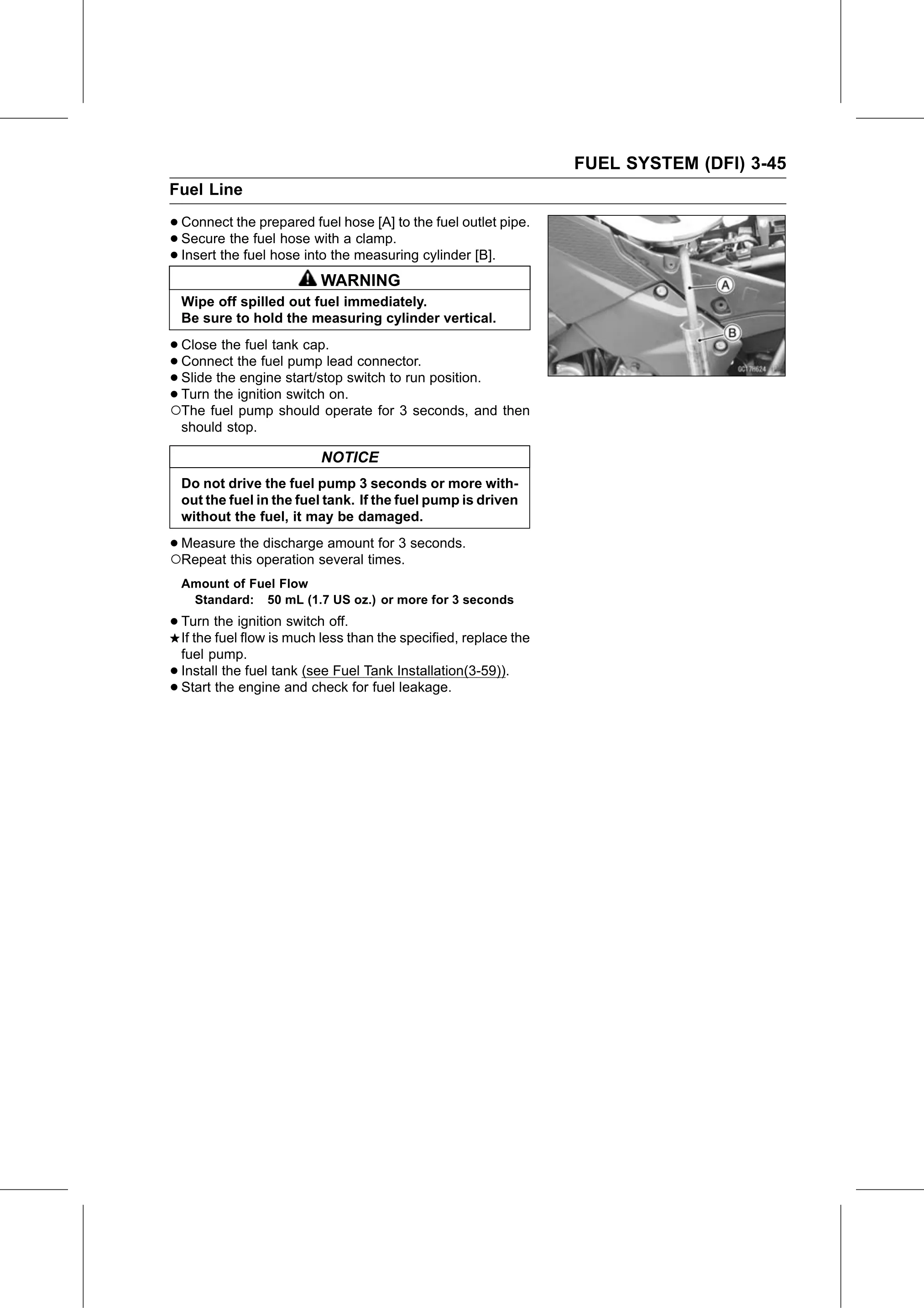 Service Manual (KLZ1000C) page 129 — Fuel System (DFI) › Fuel Flow Rate Inspection
