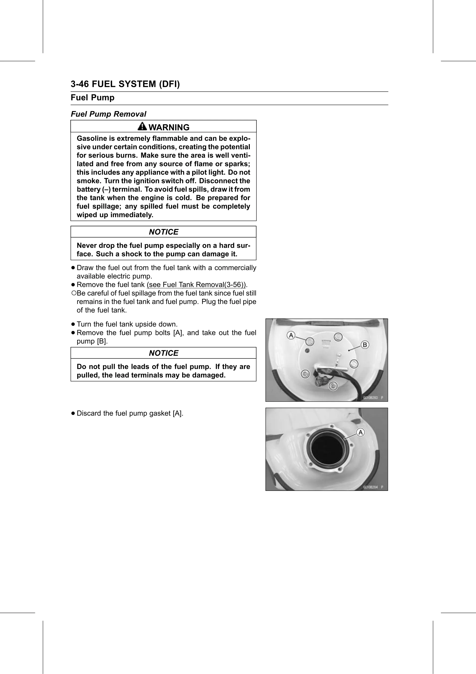 Service Manual (KLZ1000C) page 130 — Fuel System (DFI) › Fuel Pump Removal