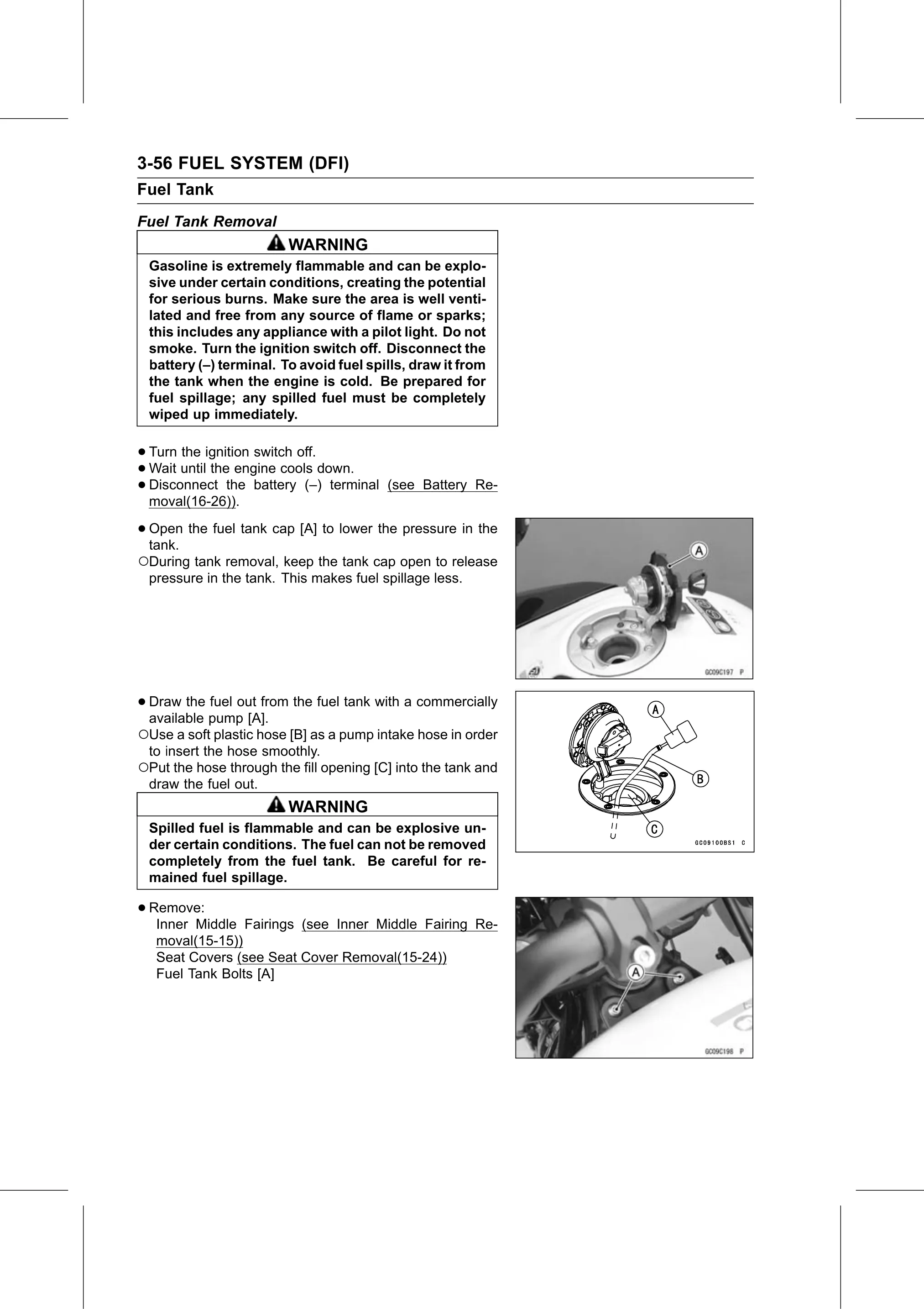 Service Manual (KLZ1000C) page 140 — Fuel System (DFI) › Fuel Tank Removal