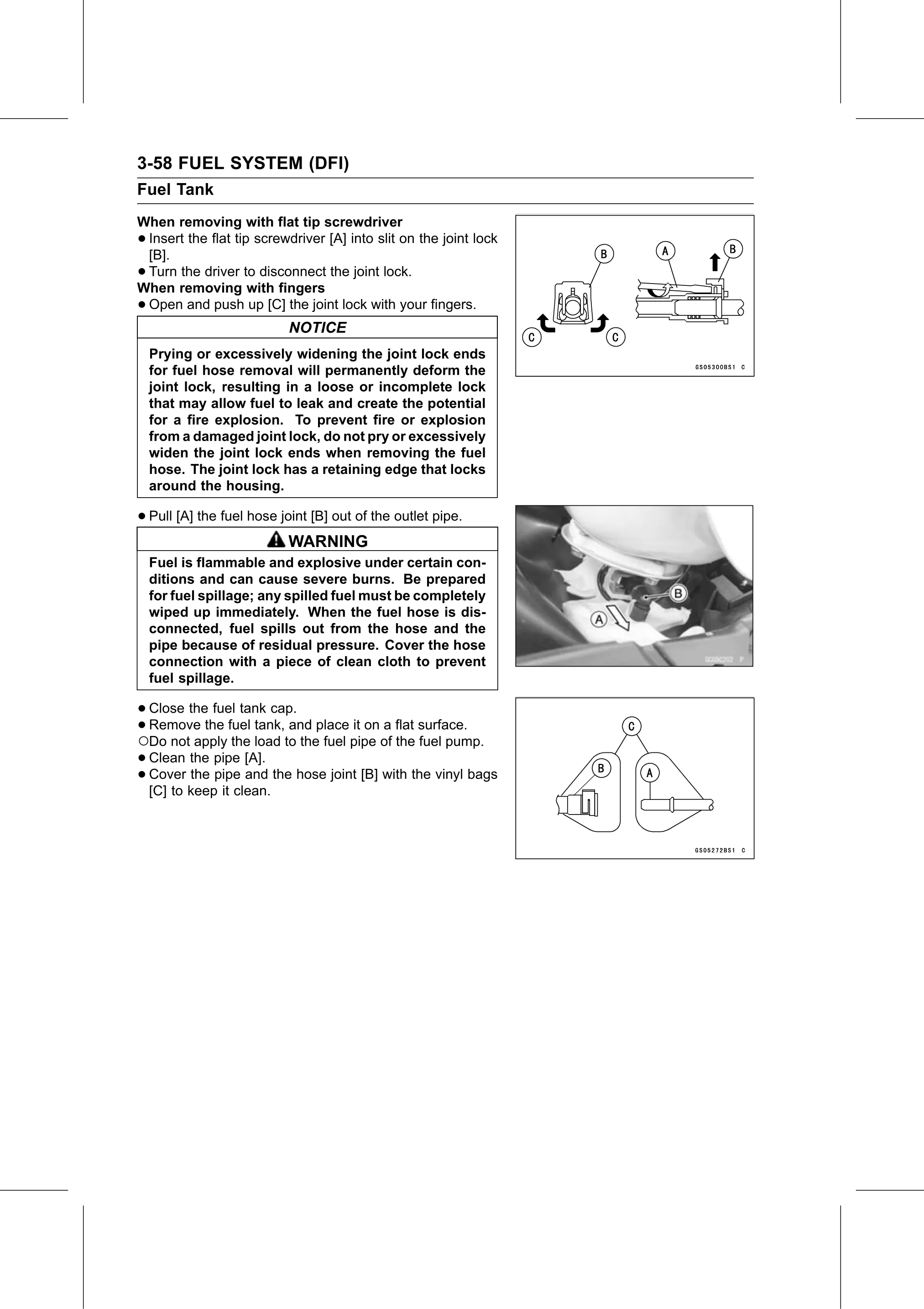 Service Manual (KLZ1000C) page 142 — Fuel System (DFI) › Fuel Tank Removal