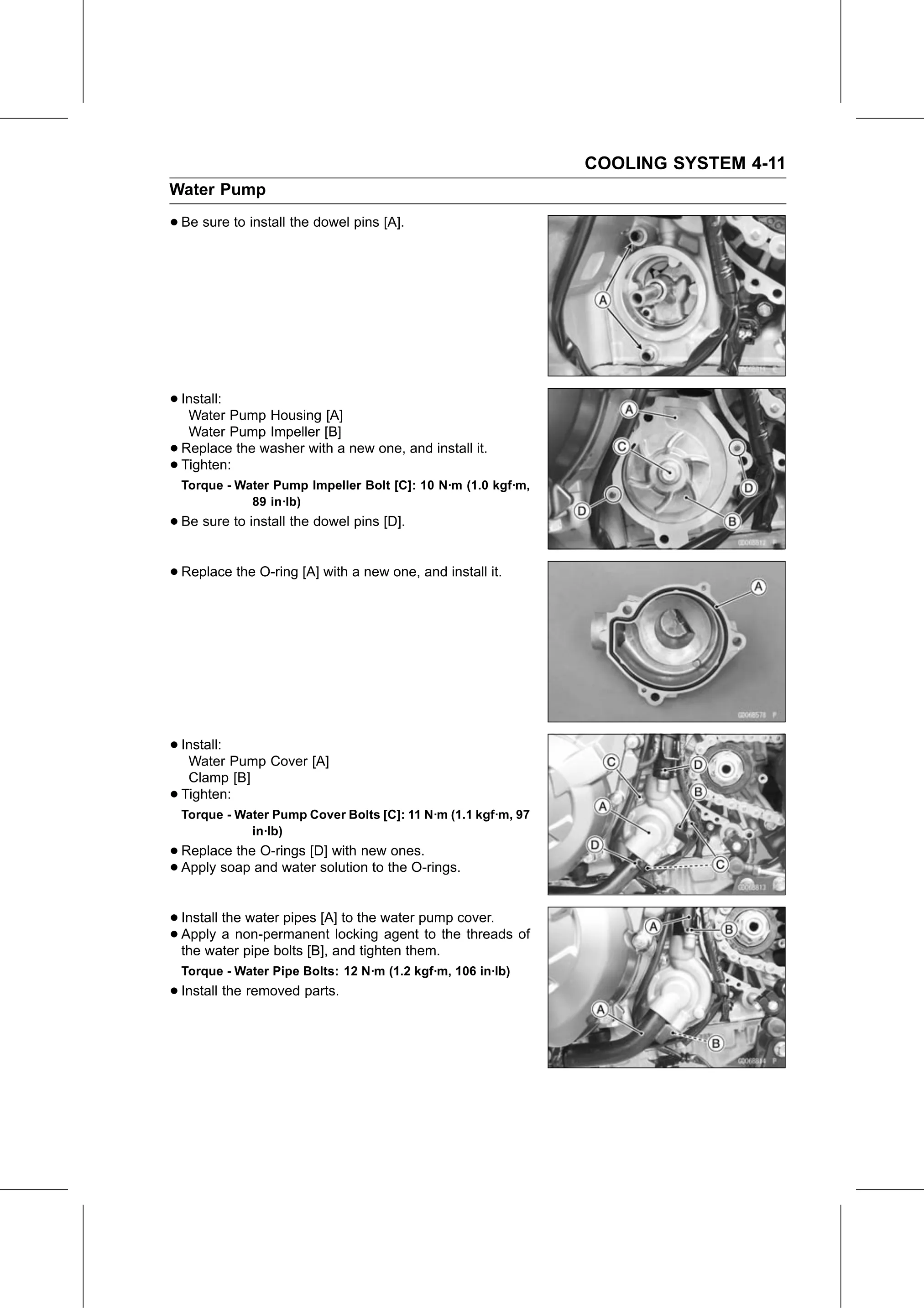 Service Manual (KLZ1000C) page 157 — Cooling System › Water Pump Installation
