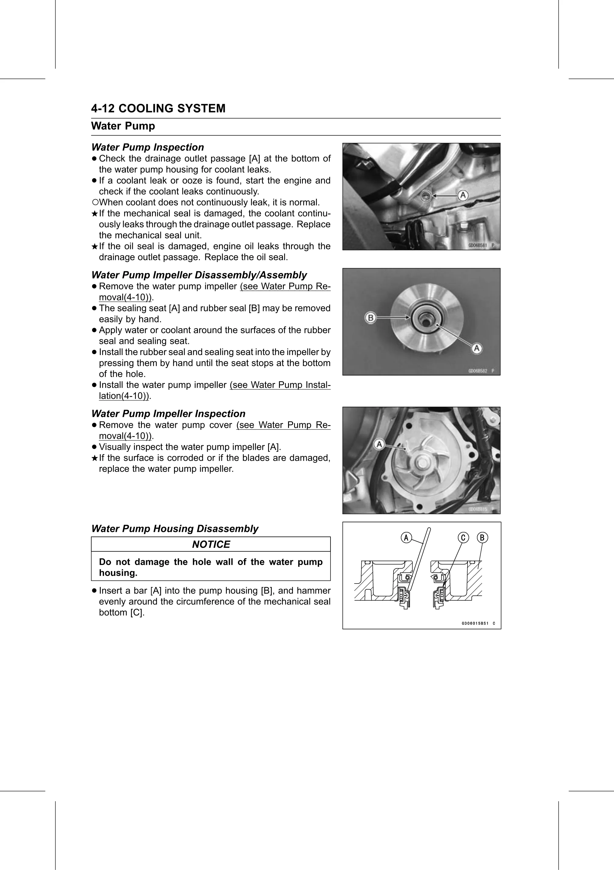 Service Manual (KLZ1000C) page 158 — Cooling System › Water Pump Housing Disassembly