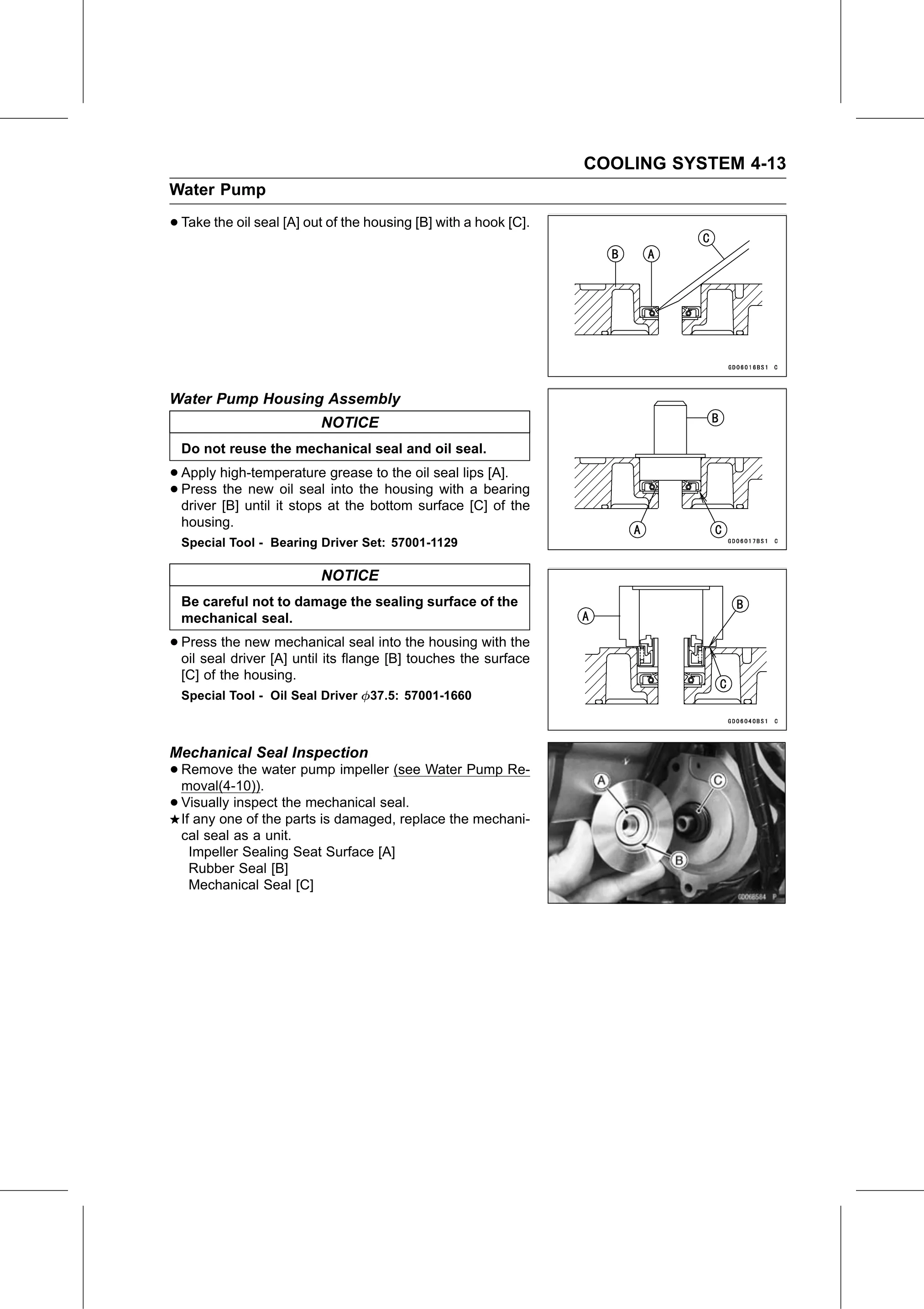 Service Manual (KLZ1000C) page 159 — Cooling System › Mechanical Seal Inspection