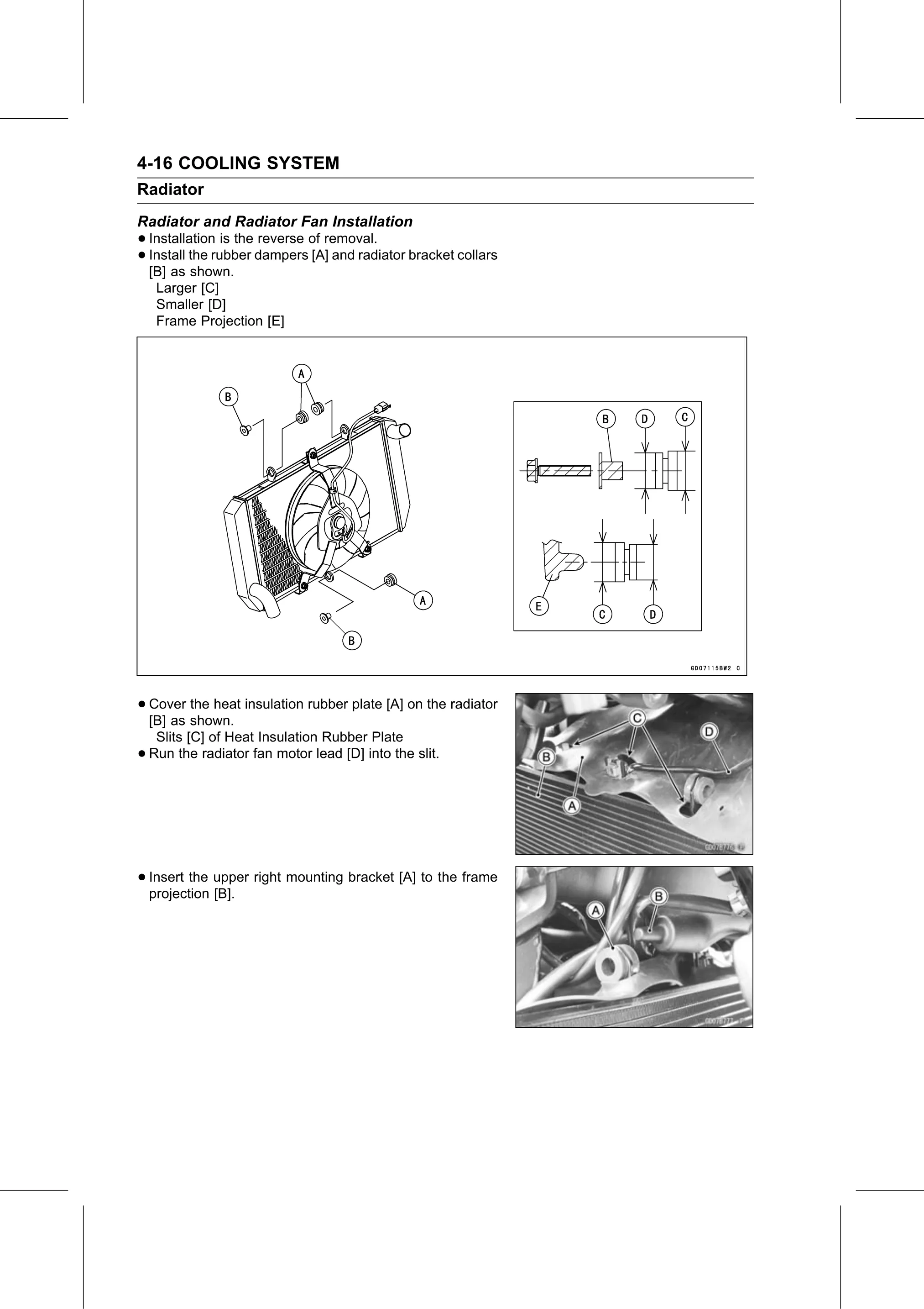 Service Manual (KLZ1000C) page 162 — Cooling System › Radiator and Radiator Fan Installation