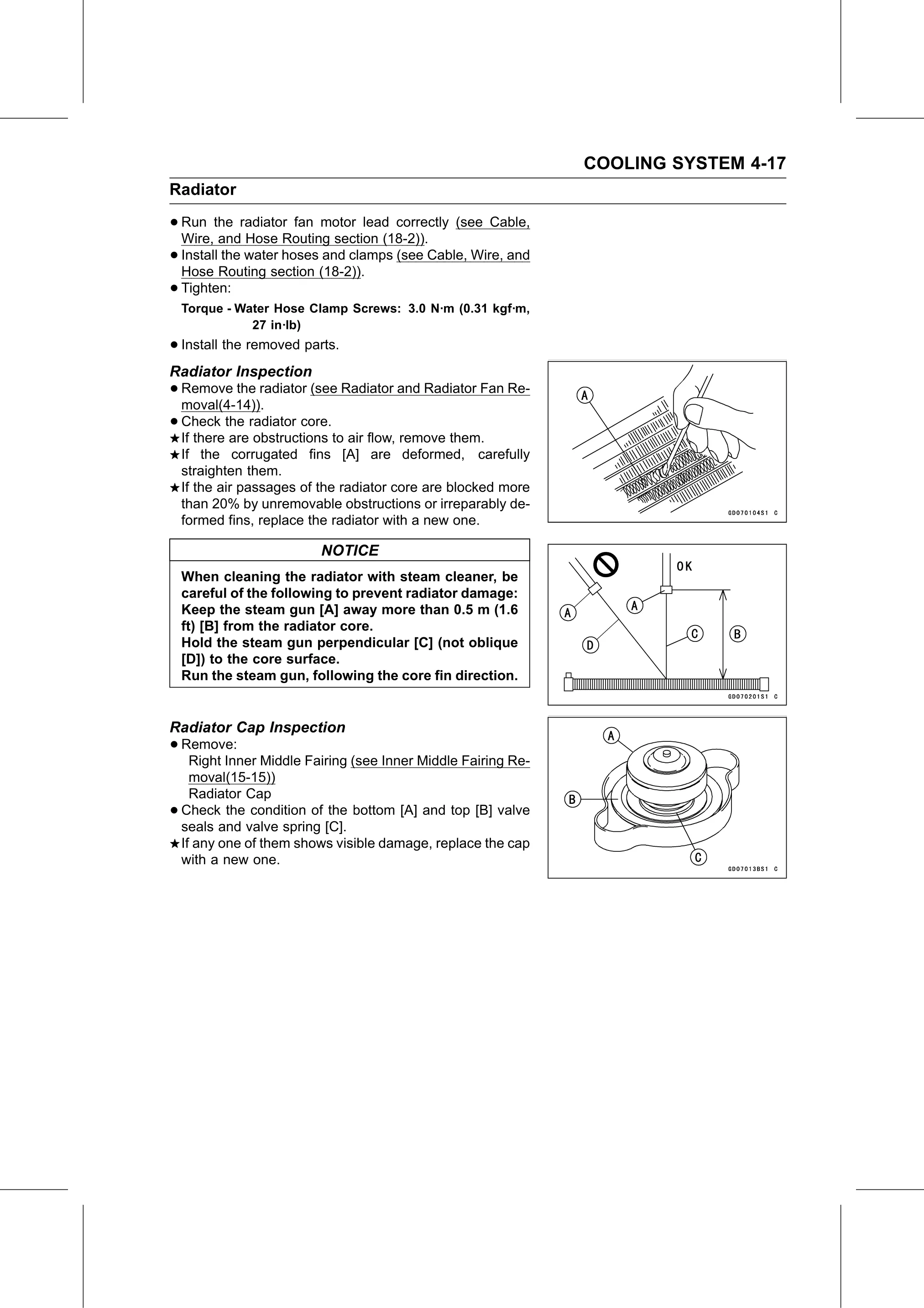 Service Manual (KLZ1000C) page 163 — Cooling System › Radiator Cap Inspection