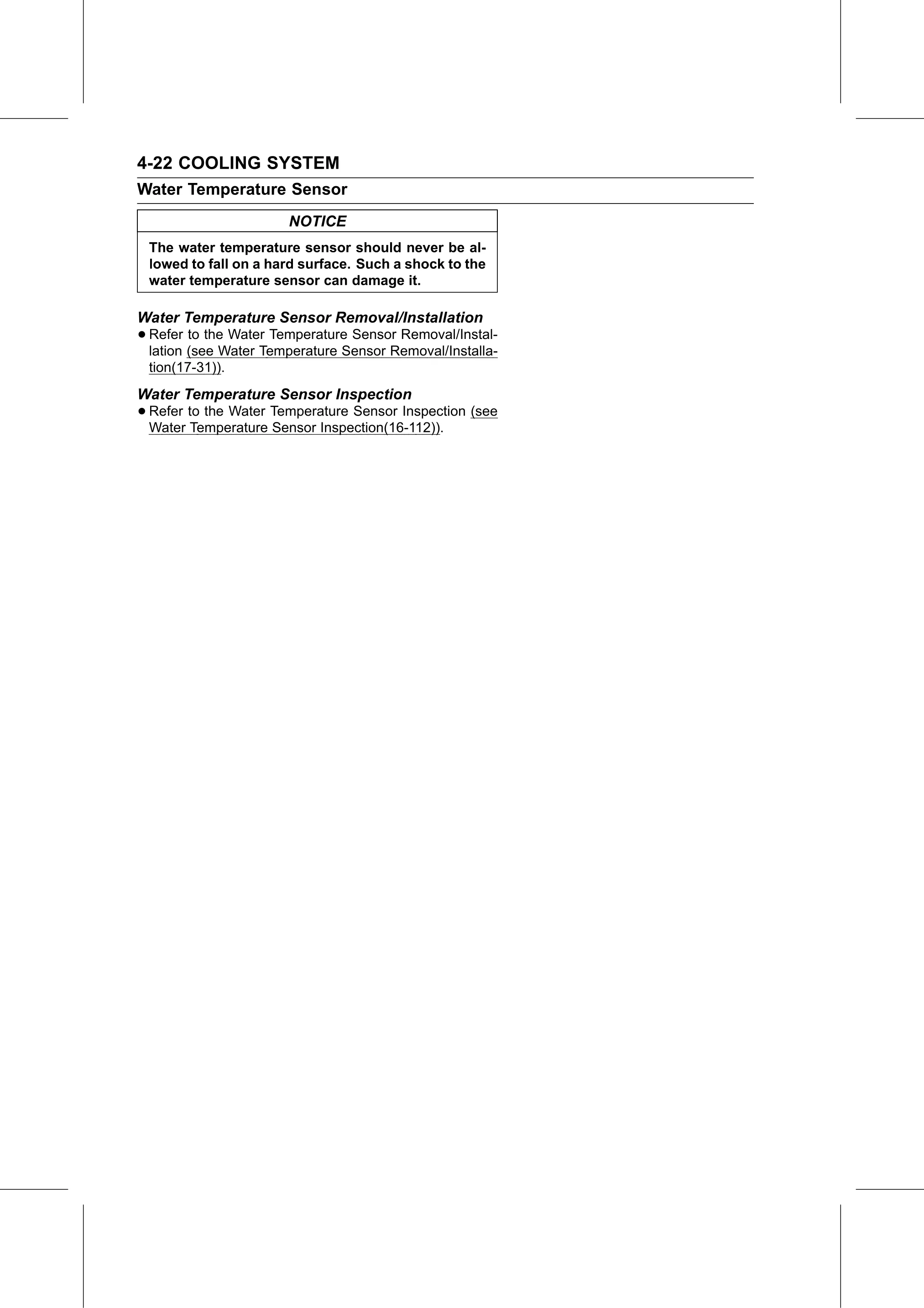 Service Manual (KLZ1000C) page 168 — Cooling System › Water Temperature Sensor Inspection