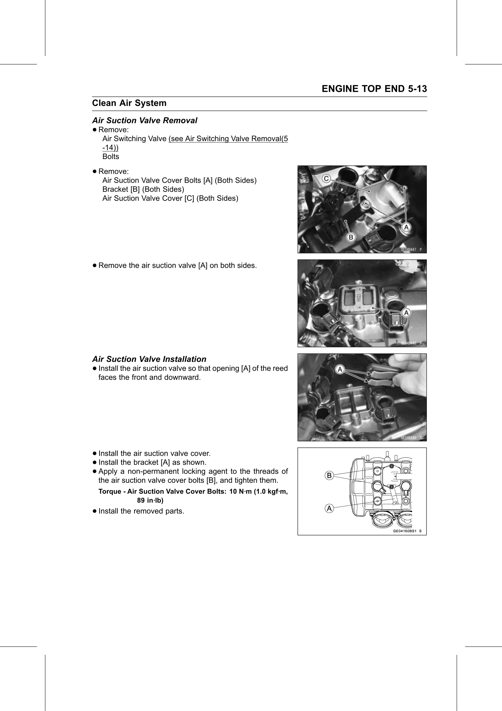 Service Manual (KLZ1000C) page 181 — Engine Top End › Air Suction Valve Installation