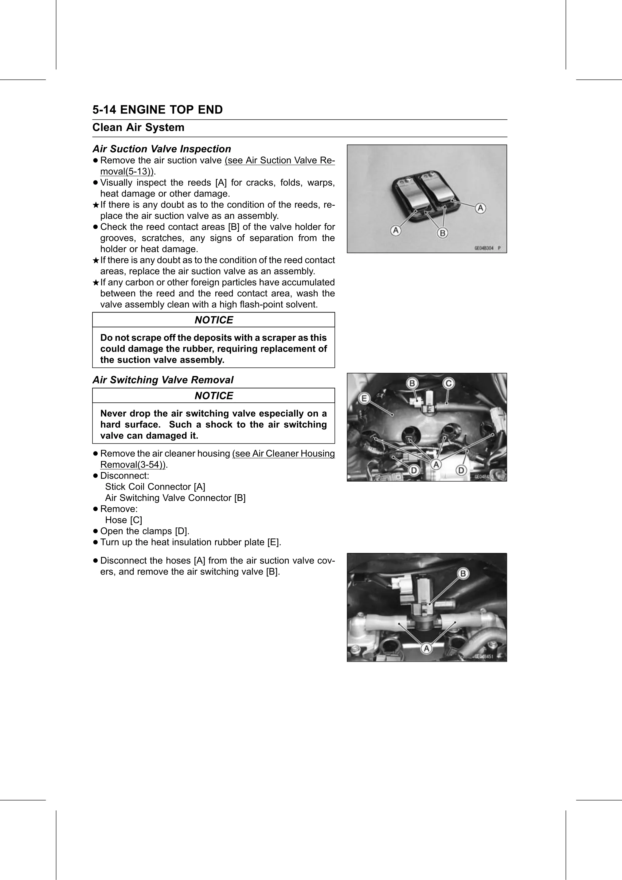 Service Manual (KLZ1000C) page 182 — Engine Top End › Air Switching Valve Removal