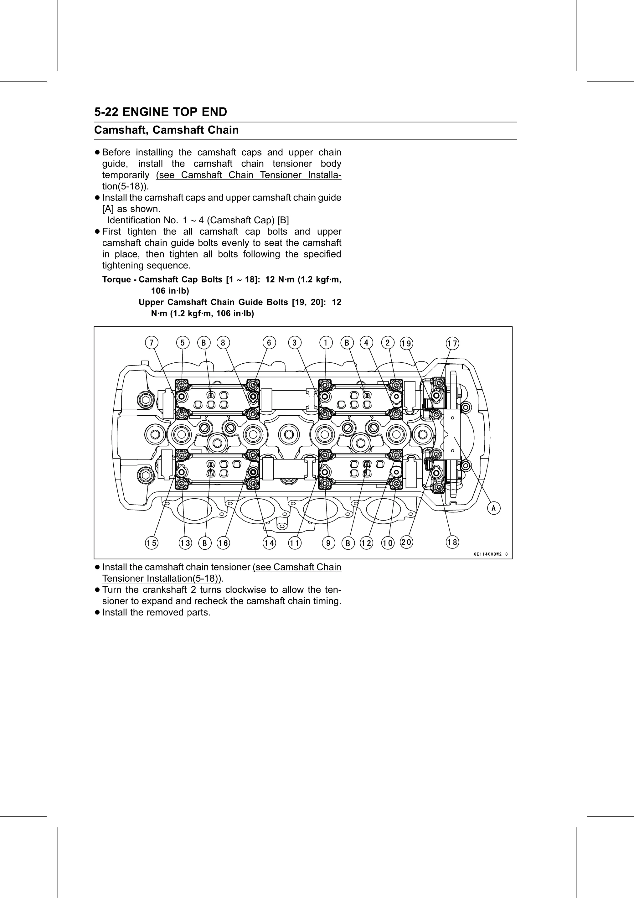Service Manual (KLZ1000C) page 190 — Engine Top End › Camshaft Installation