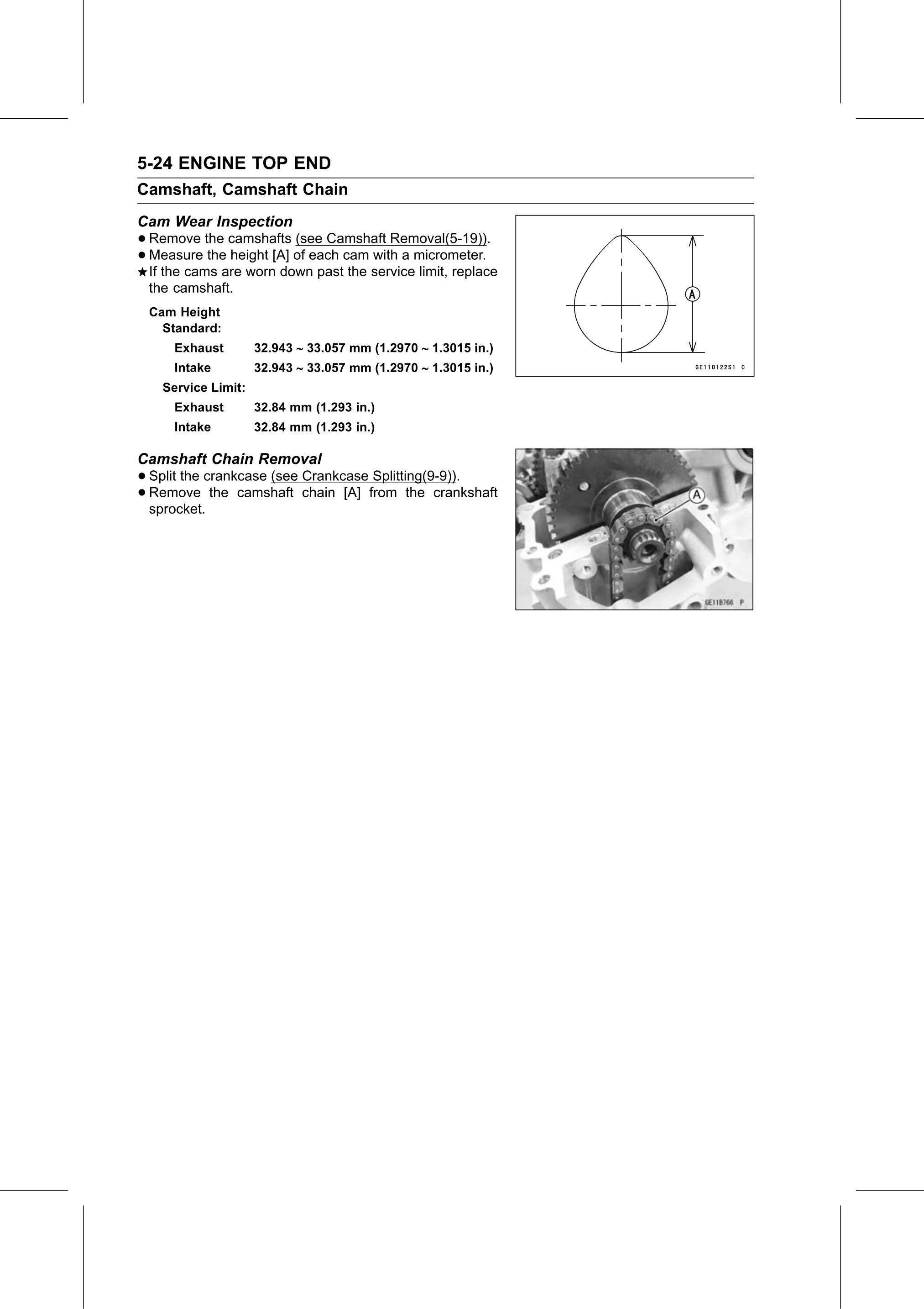 Service Manual (KLZ1000C) page 192 — Engine Top End › Camshaft Chain Removal