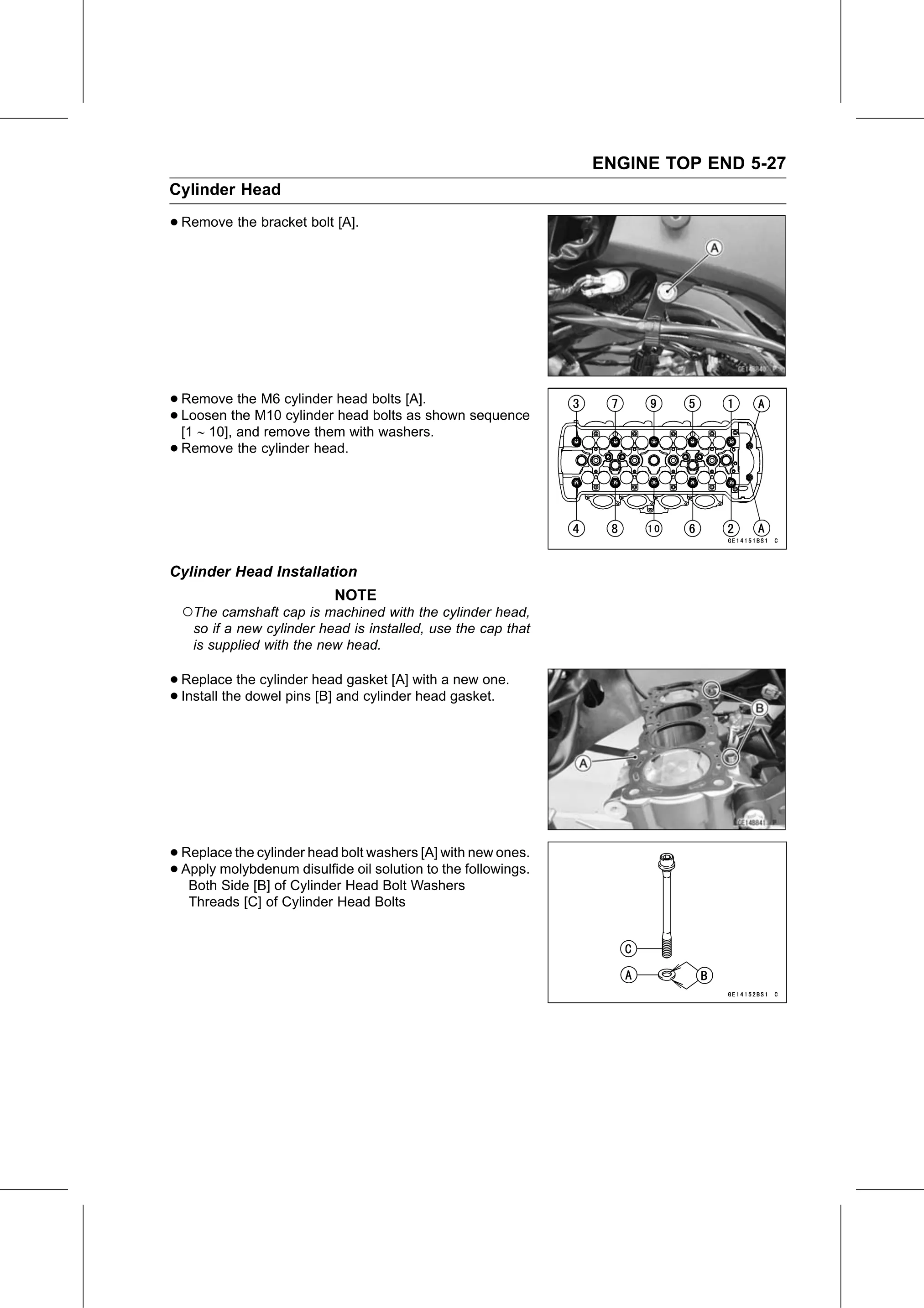 Service Manual (KLZ1000C) page 195 — Engine Top End › Cylinder Head Installation
