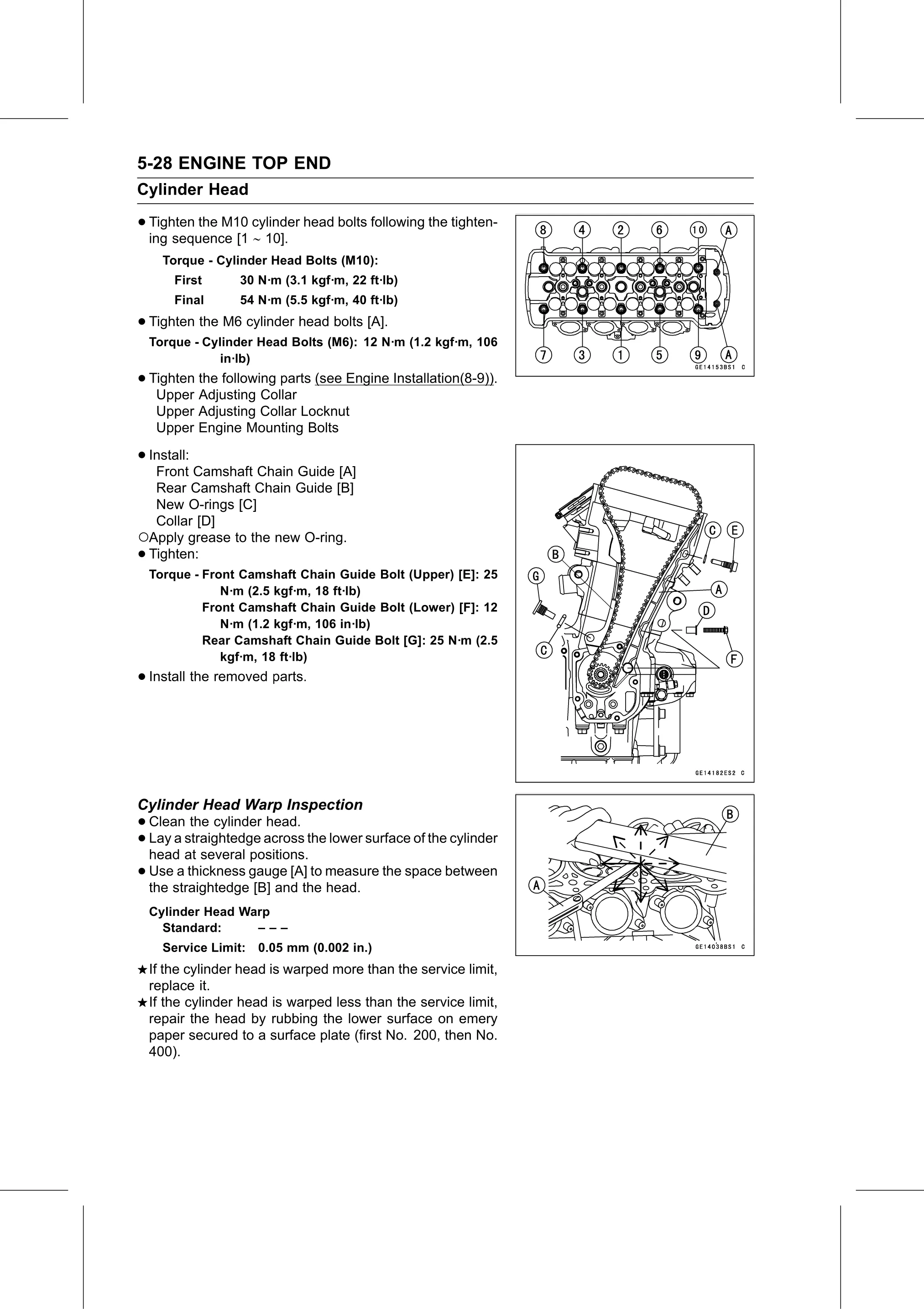 Service Manual (KLZ1000C) page 196 — Engine Top End › Cylinder Head Warp Inspection