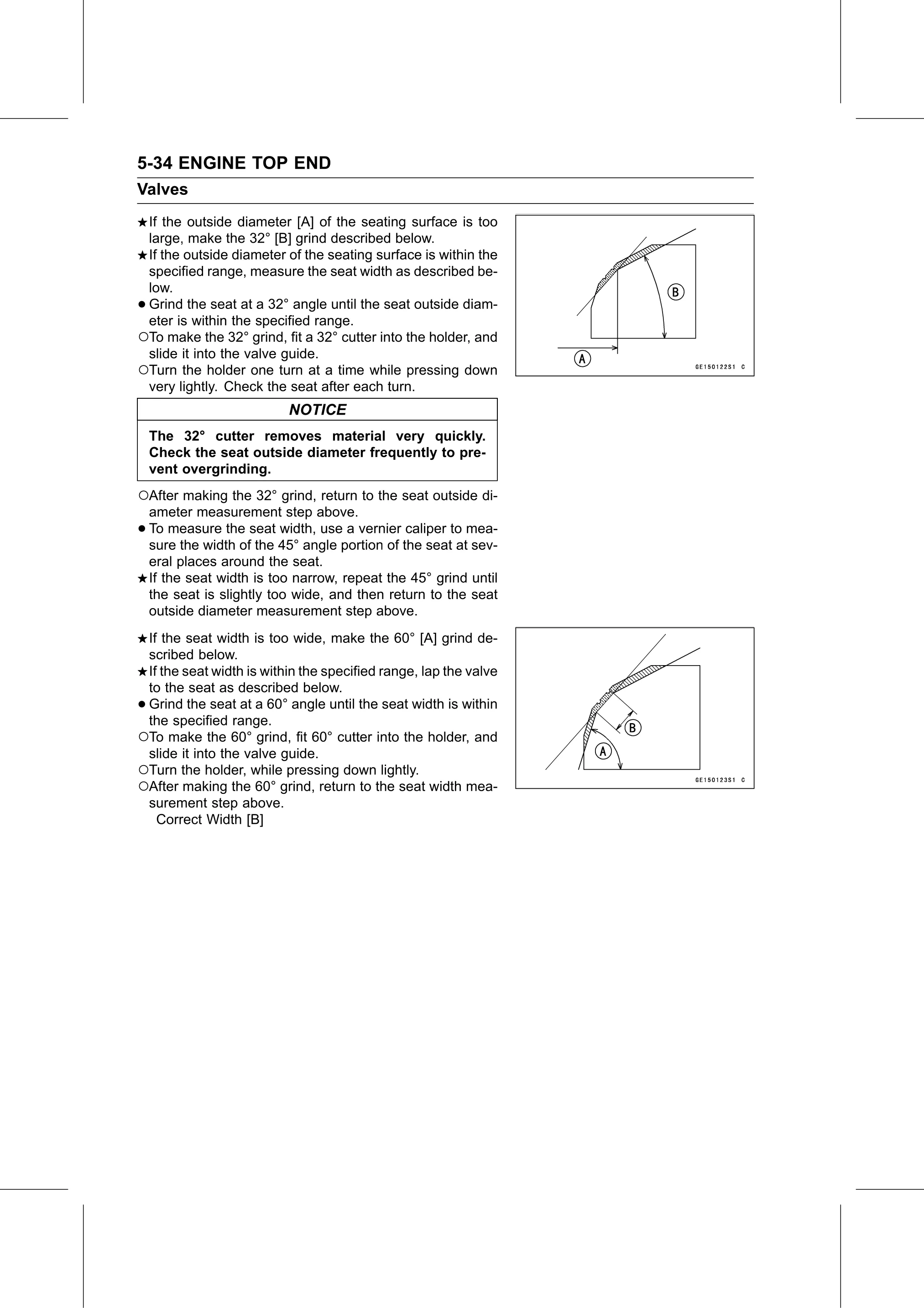 Service Manual (KLZ1000C) page 202 — Engine Top End › Valve Seat Repair