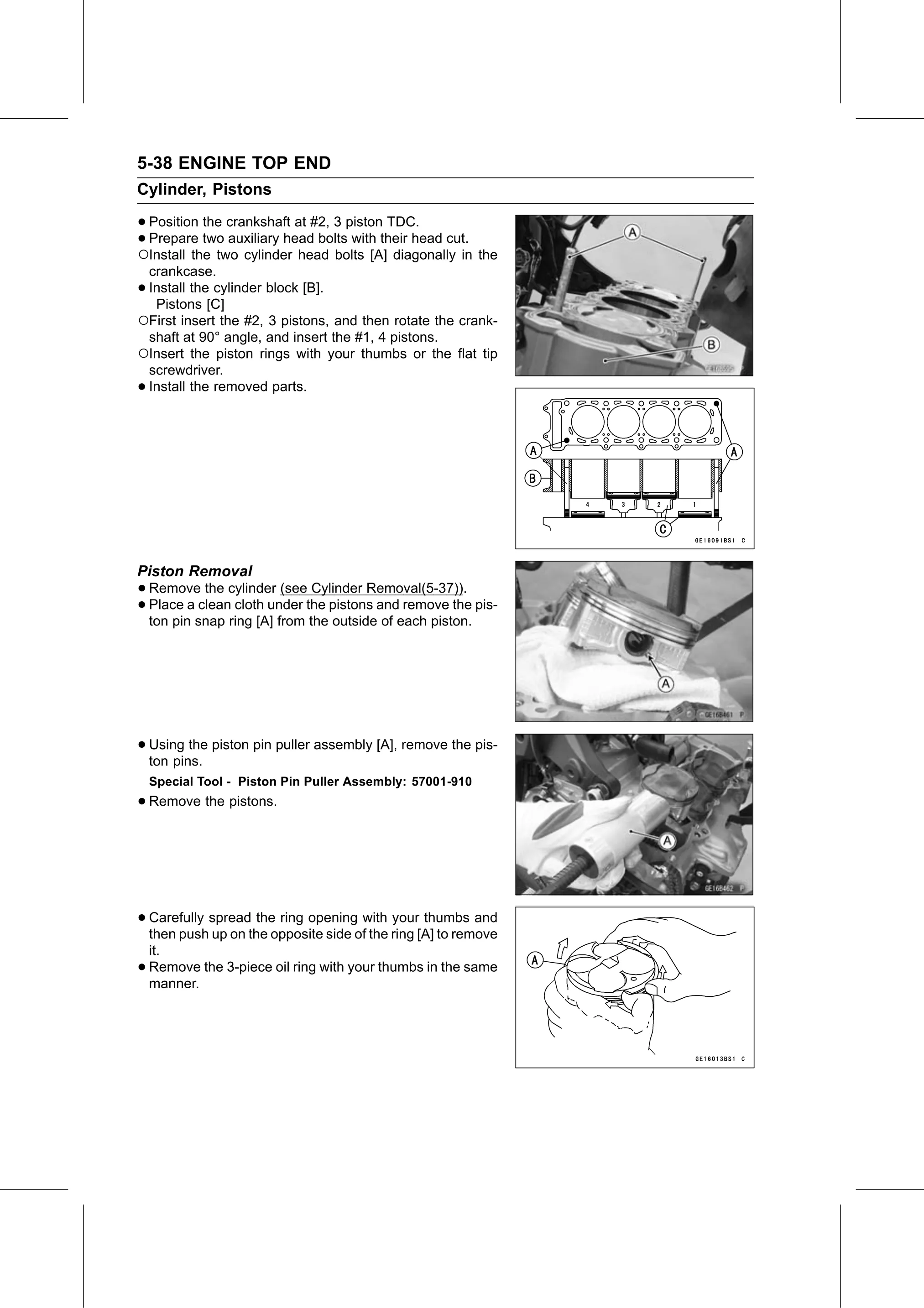 Service Manual (KLZ1000C) page 206 — Engine Top End › Piston Removal