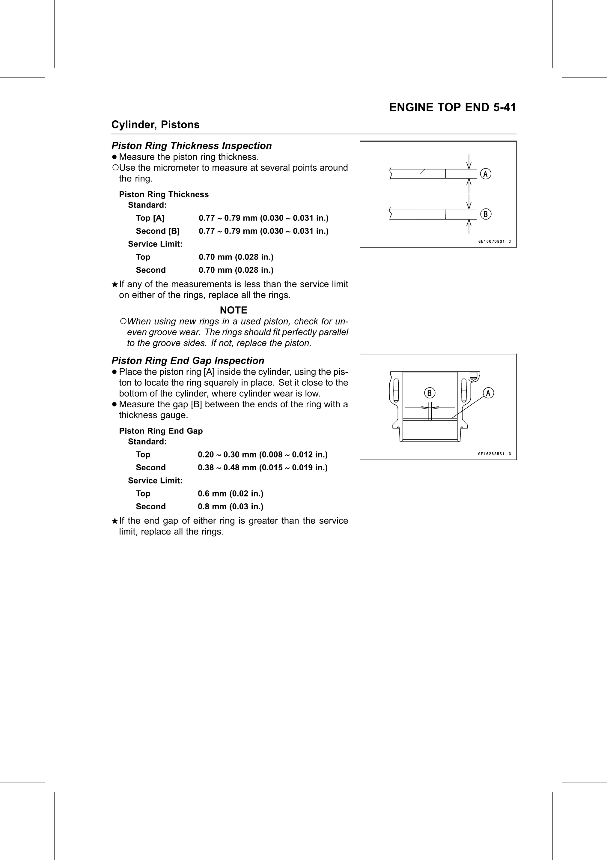 Service Manual (KLZ1000C) page 209 — Engine Top End › Piston Ring End Gap Inspection