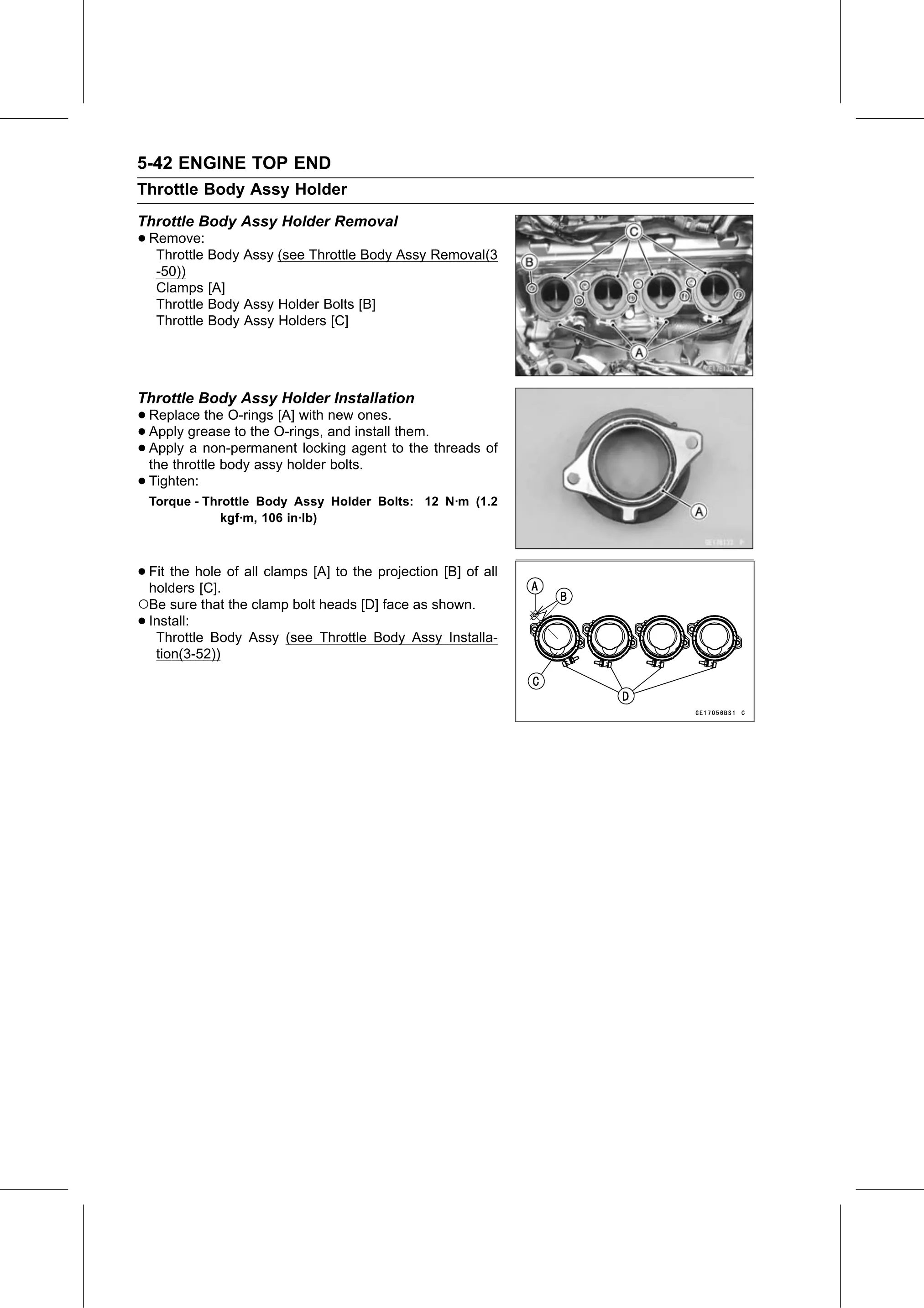 Service Manual (KLZ1000C) page 210 — Engine Top End › Throttle Body Assy Holder Installation