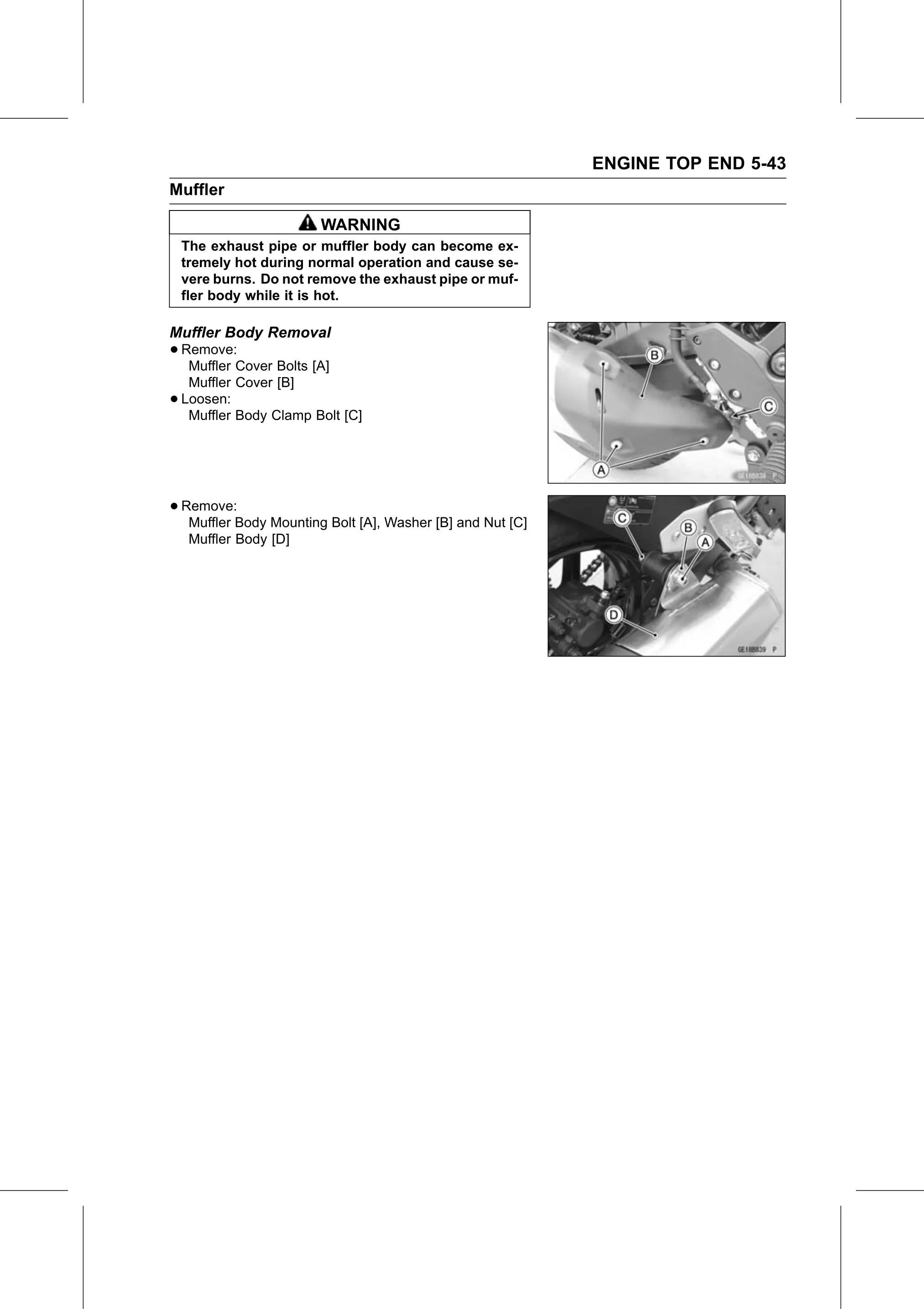Service Manual (KLZ1000C) page 211 — Engine Top End › Muffler Body Removal