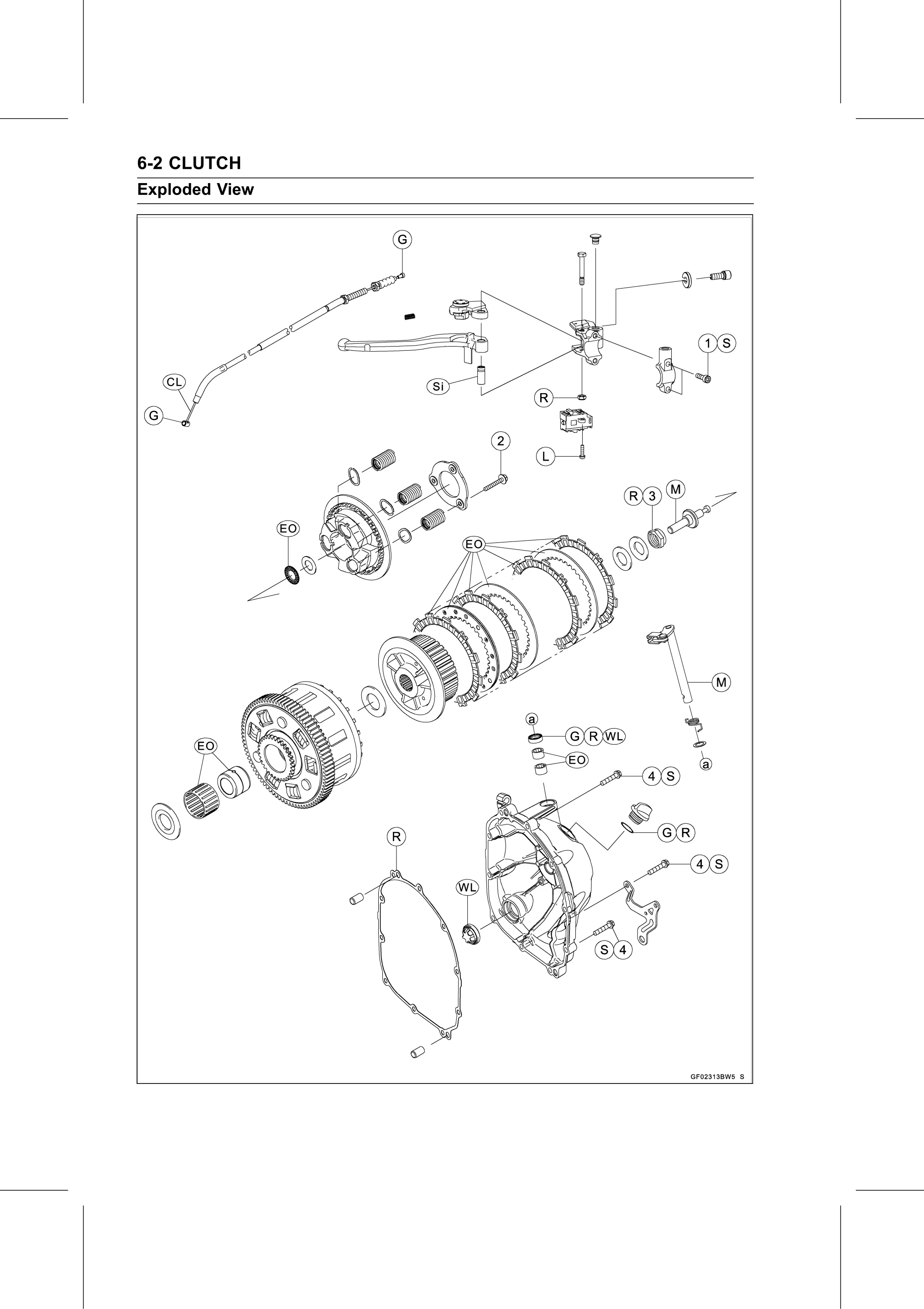 Service Manual (KLZ1000C) page 216 — Clutch › Exploded View