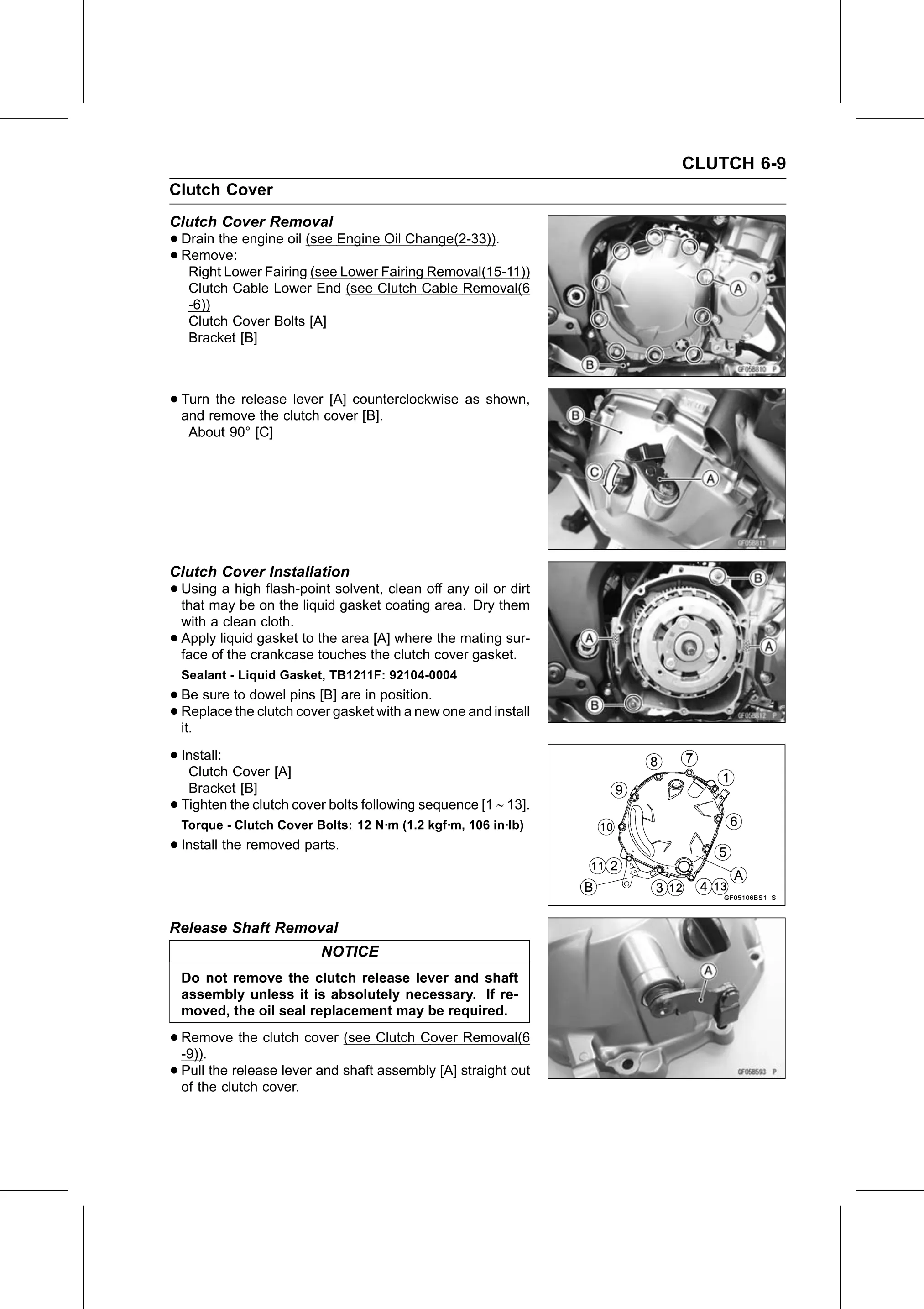Service Manual (KLZ1000C) page 223 — Clutch › Release Shaft Removal