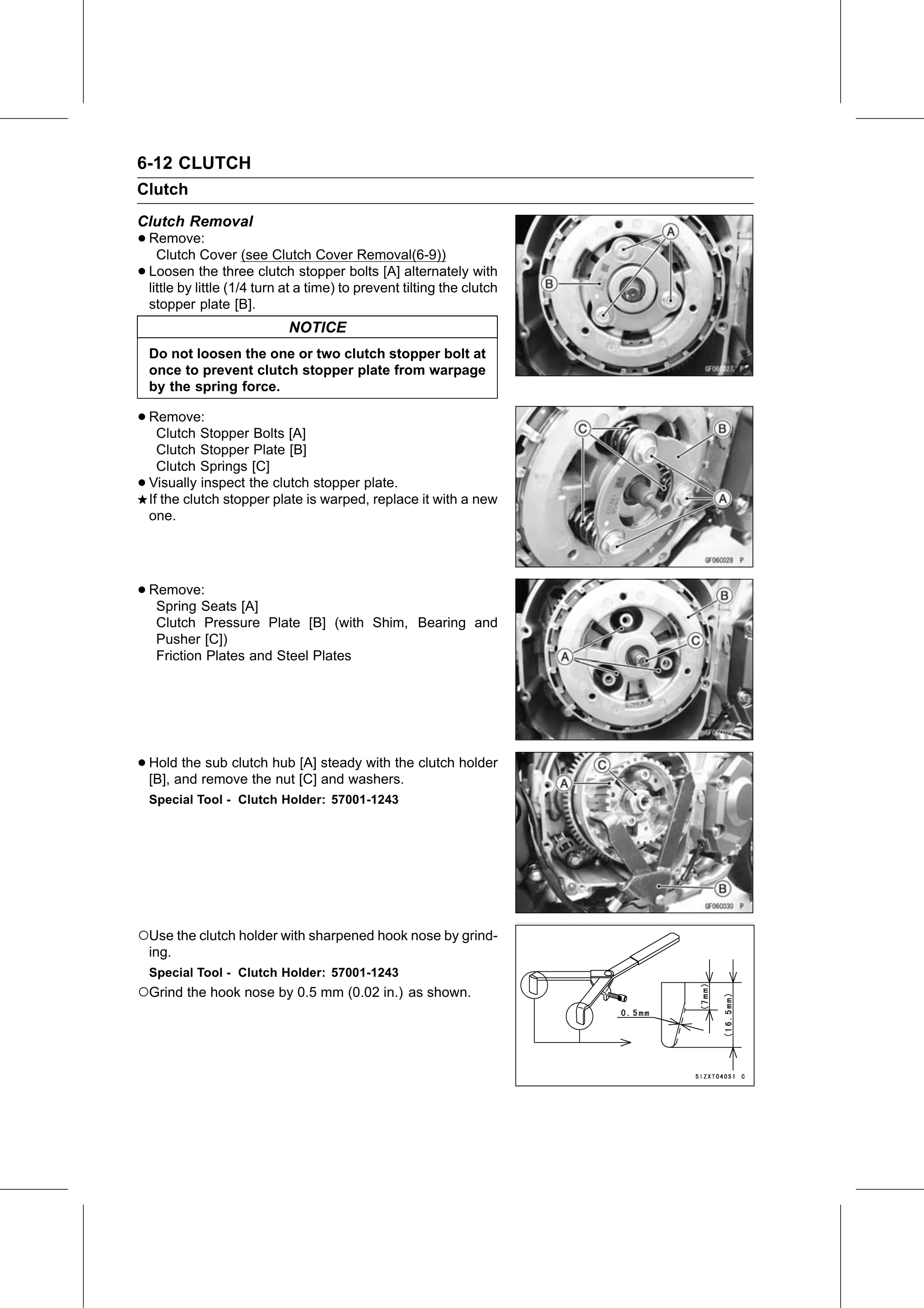 Service Manual (KLZ1000C) page 226 — Clutch › Clutch Removal