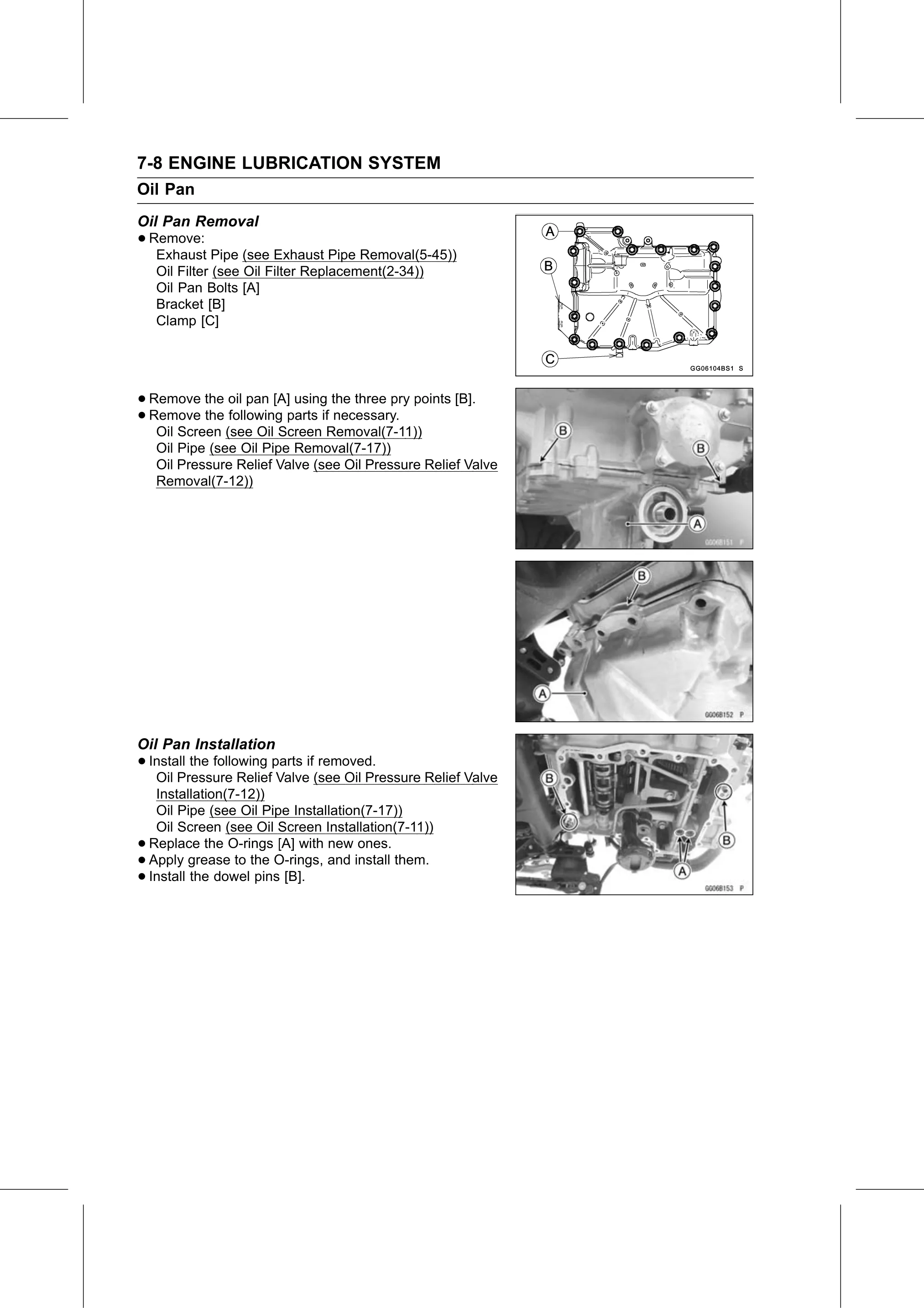 Service Manual (KLZ1000C) page 242 — Engine Lubrication System › Oil Pan Installation