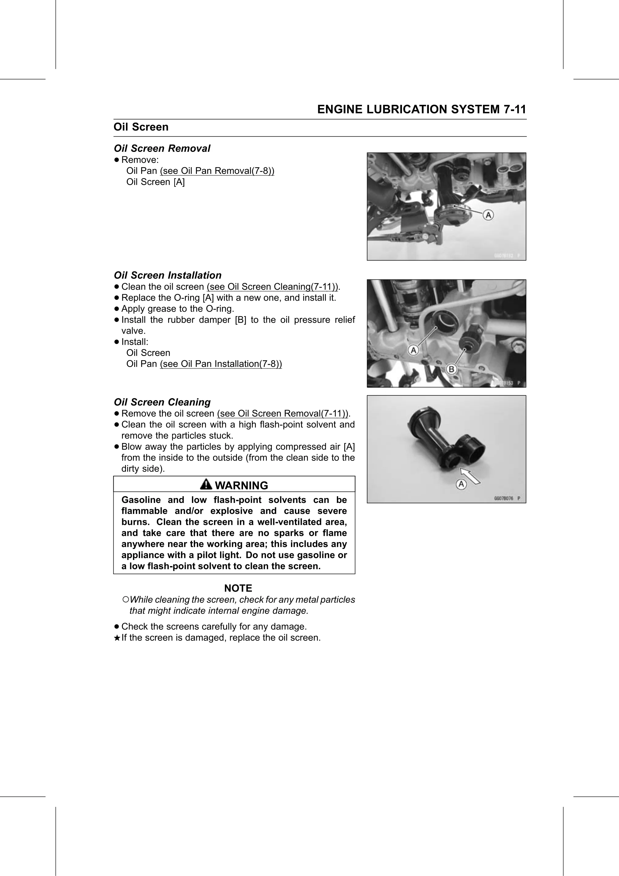 Service Manual (KLZ1000C) page 245 — Engine Lubrication System › Oil Screen Cleaning