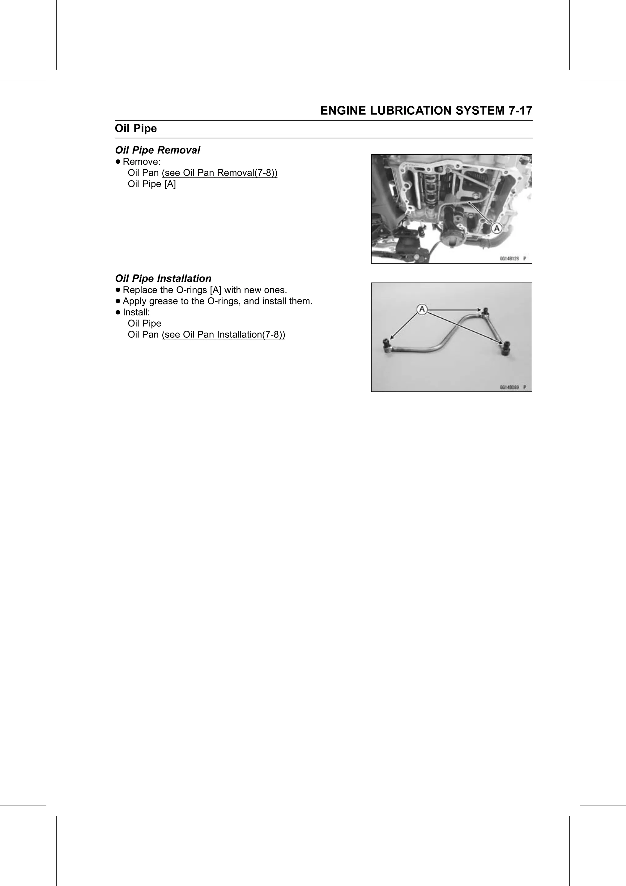 Service Manual (KLZ1000C) page 251 — Engine Lubrication System › Oil Pipe Installation