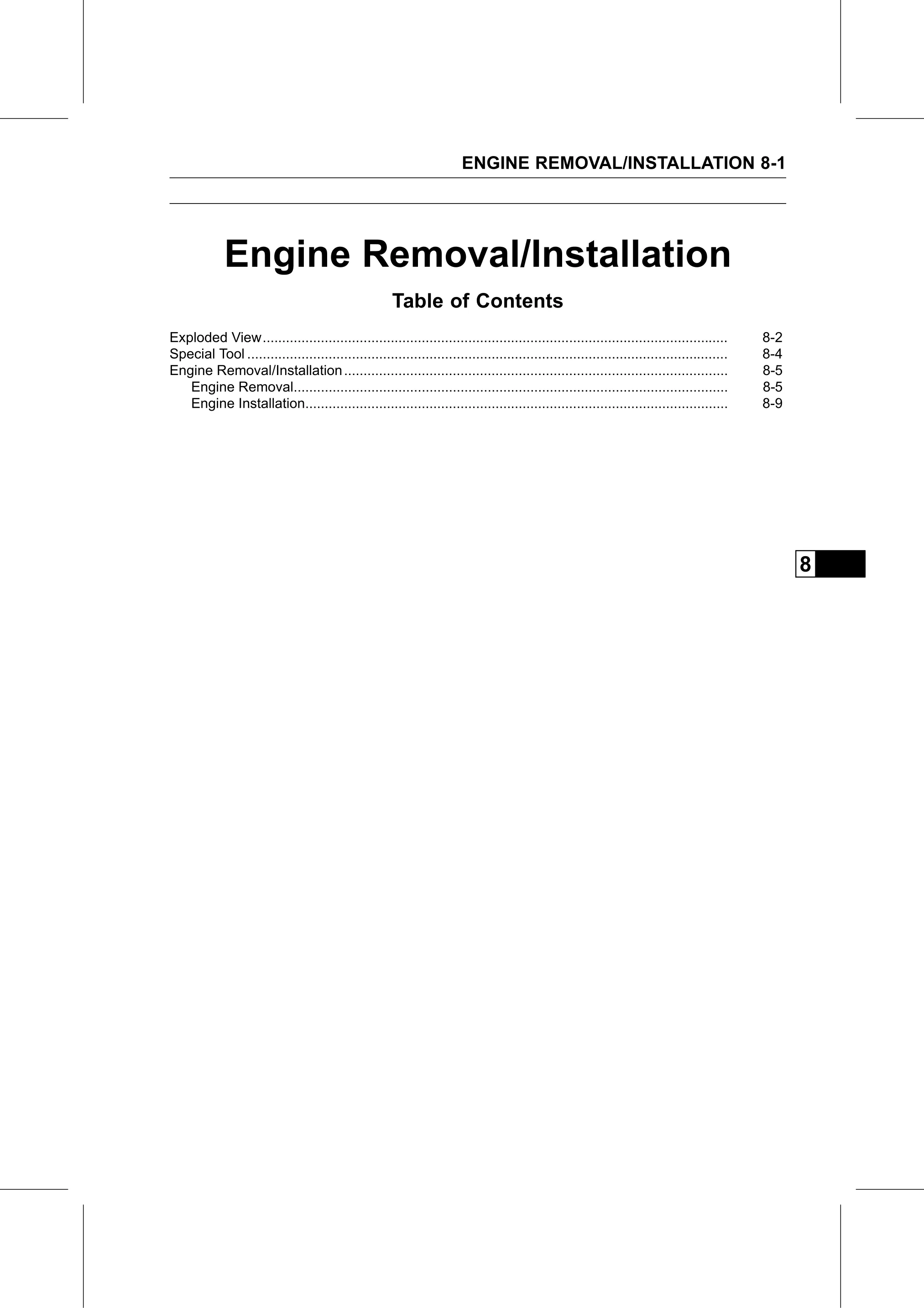 Service Manual (KLZ1000C) page 253 — Engine Removal/Installation