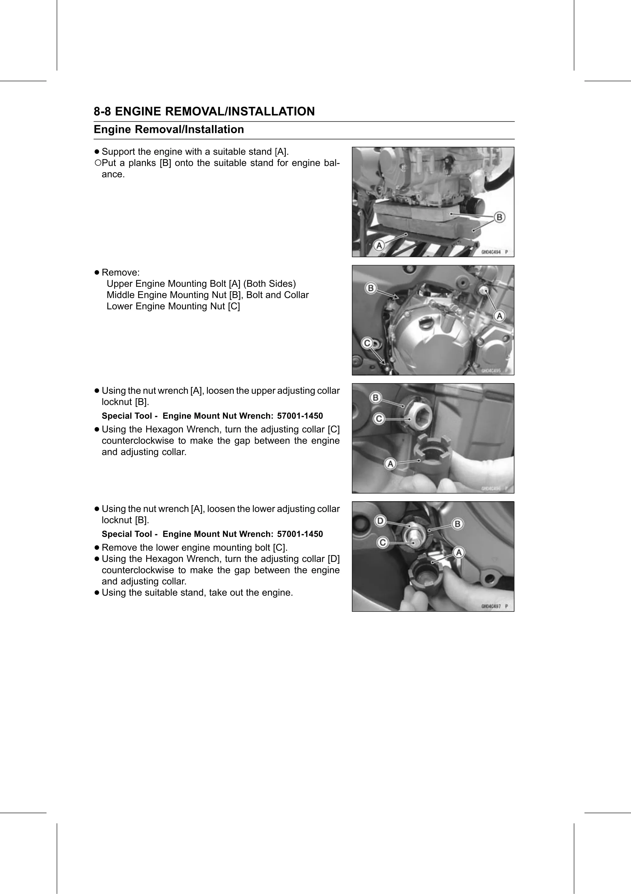 Service Manual (KLZ1000C) page 260 — Engine Removal/Installation › Engine Removal