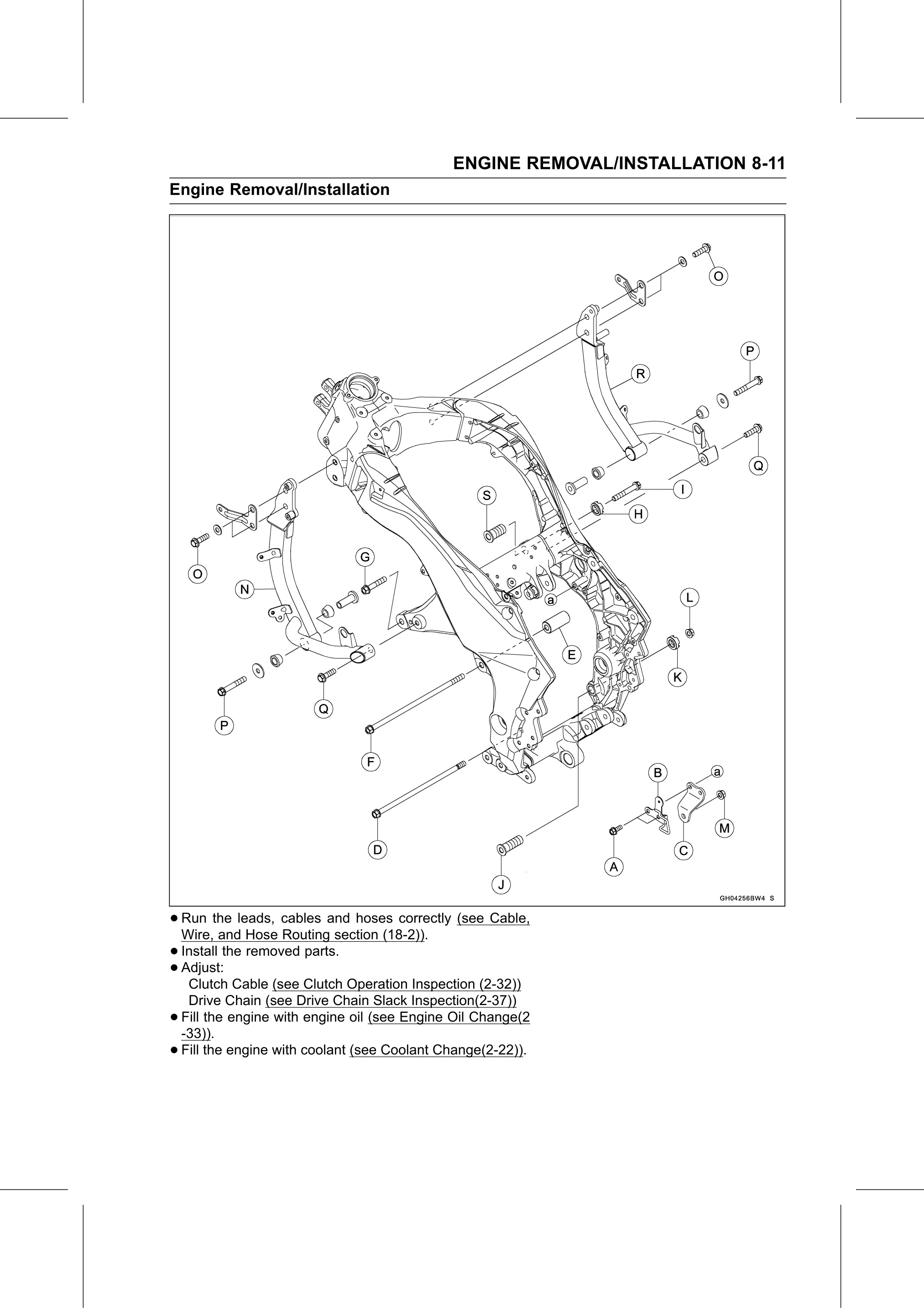 Service Manual (KLZ1000C) page 263 — Engine Removal/Installation › Engine Installation