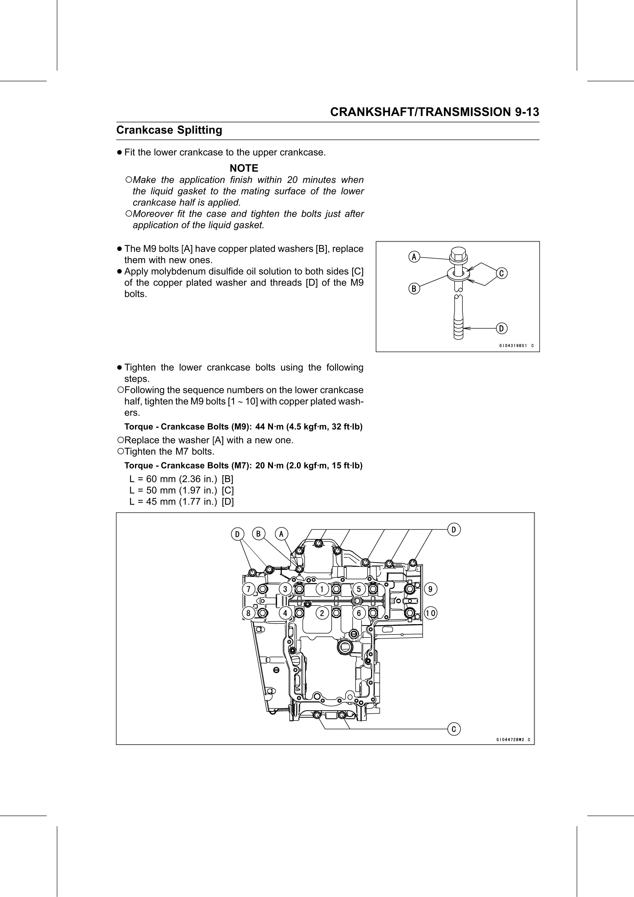Service Manual (KLZ1000C) page 277 — Crankshaft/Transmission › Crankcase Assembly