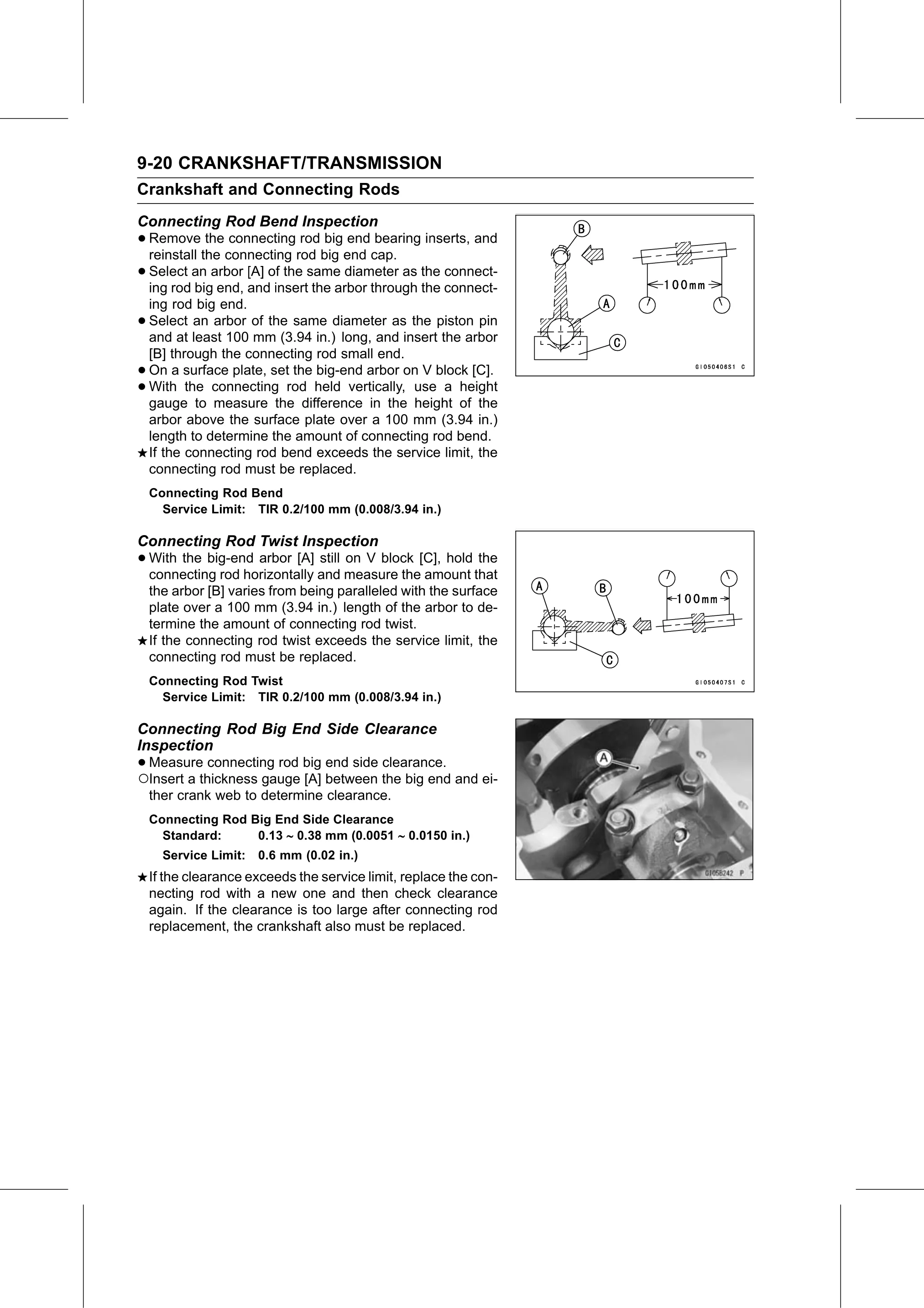Service Manual (KLZ1000C) page 284 — Crankshaft/Transmission › Connecting Rod Big End Side Clearance Inspection